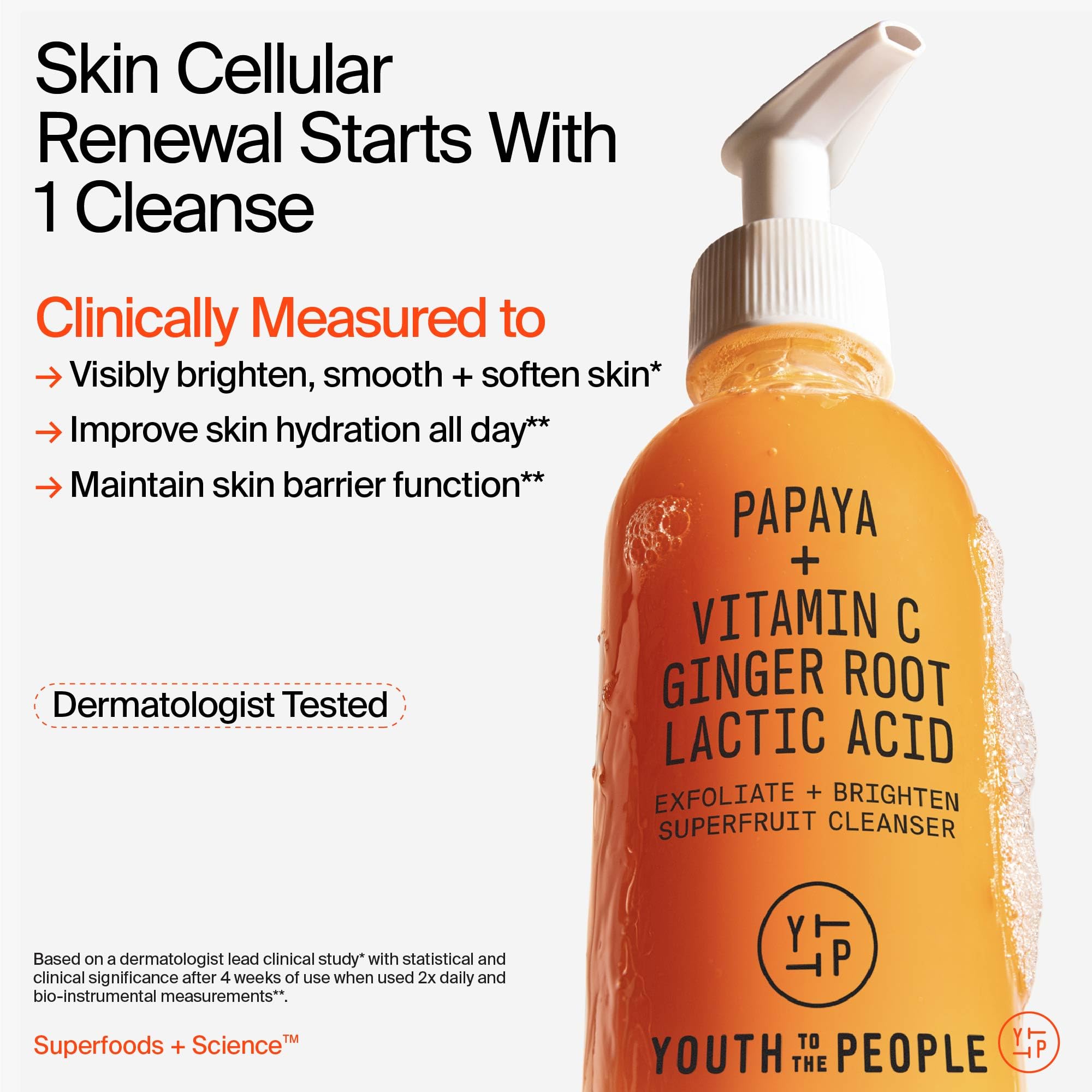 Youth To The People Superfruit Gentle Exfoliating Facial Cleanser (5 fl oz), Papaya and Vitamin C Face Wash, Exfoliate + Brighten, Radiant + Glowing Skin, Energizing Scent, Vegan