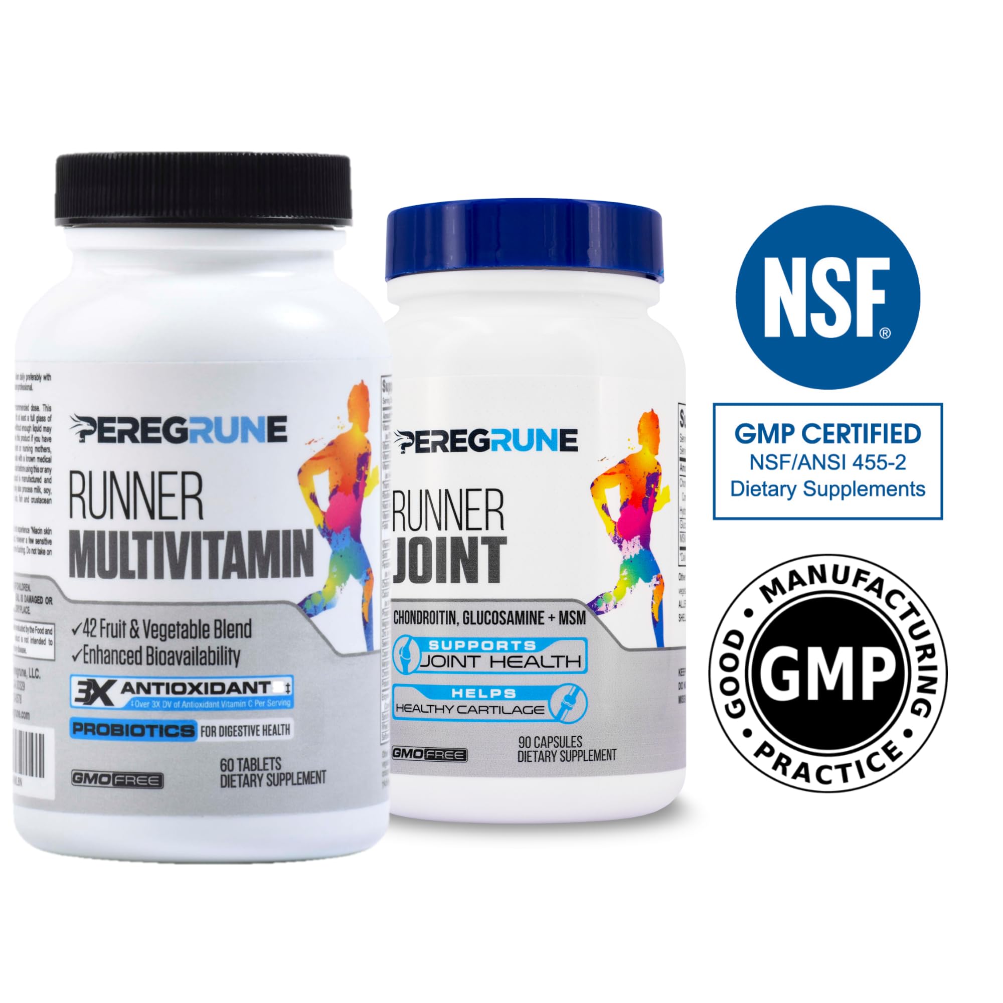 PEREGRUNE Runner Multivitamin & Joint Support Supplement – Antioxidants, Vitamin B Complex, Probiotics for Health, Energy, Endurance, Recovery - Glucosamine Chondroitin, MSM – GMP Running Supplements