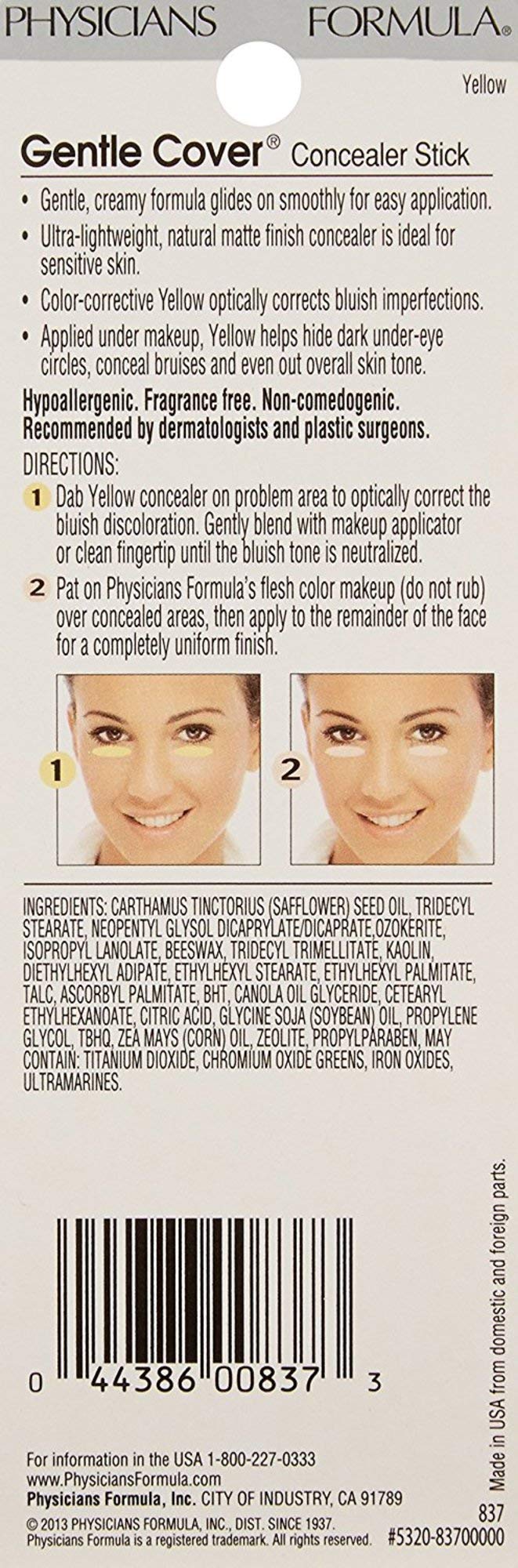 Physicians Formula Gentle Cover Concealer Stick, Yellow, 0.15 Ounce