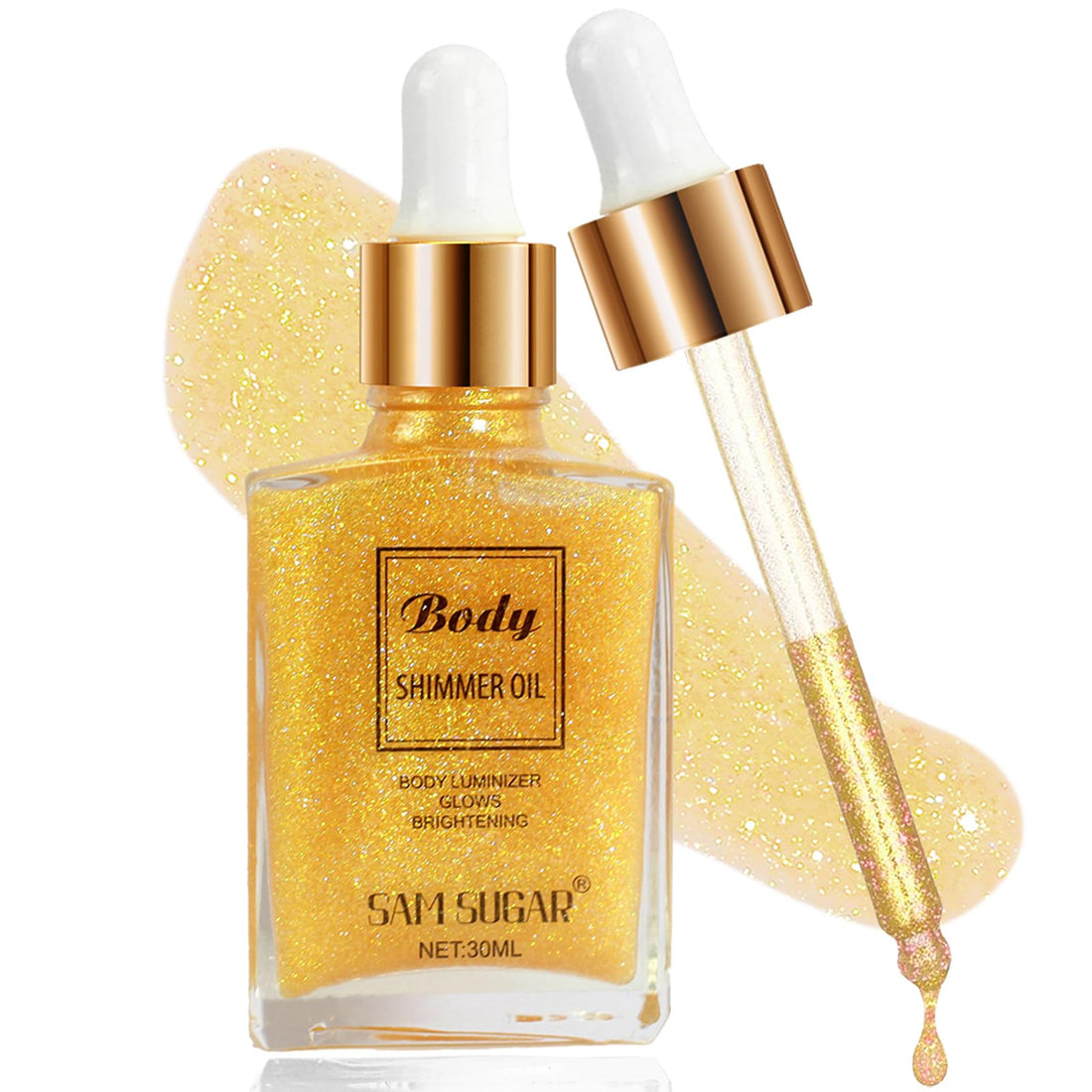 MEICOLY Face Body Glitter,Drop Glitter Body Shimmer Oil,Hydrating Glitter Liquid Highlighter Makeup,Natural Sparkly Body Oil,Dewy Face Glow,02 Golden Yellow