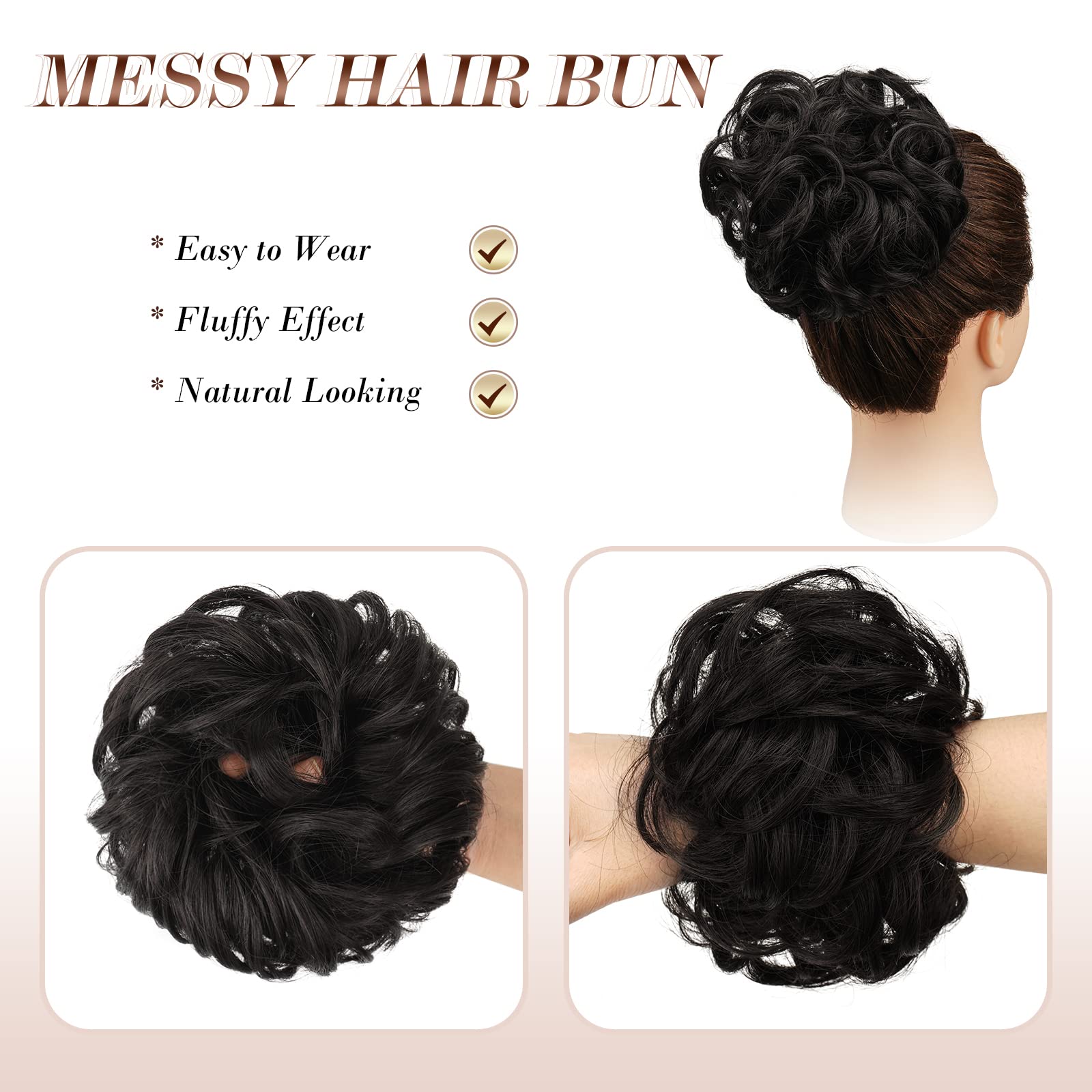 FESHFEN Hair Bun Extensions Messy Curly Hair Scrunchies Plus Size Hairpieces Synthetic Donut Updo Hair Pieces for Women Girls, 1.94oz