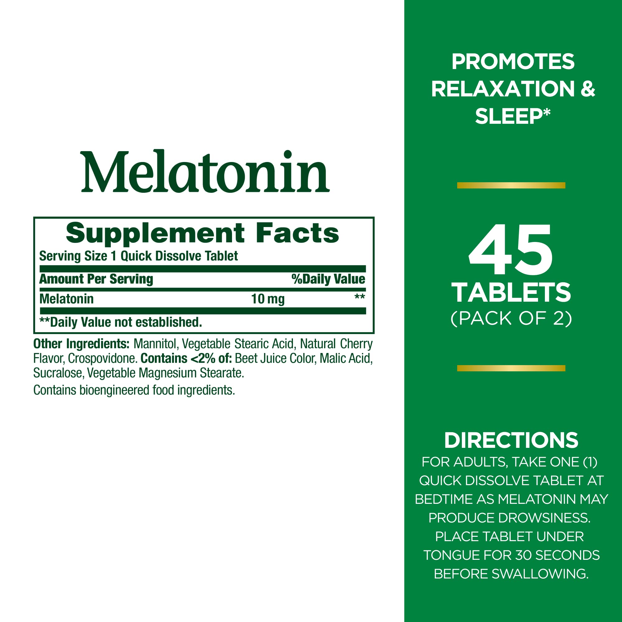 Nature's Bounty Melatonin Quick Dissolve Tablet, 45 Count (Pack of 2)