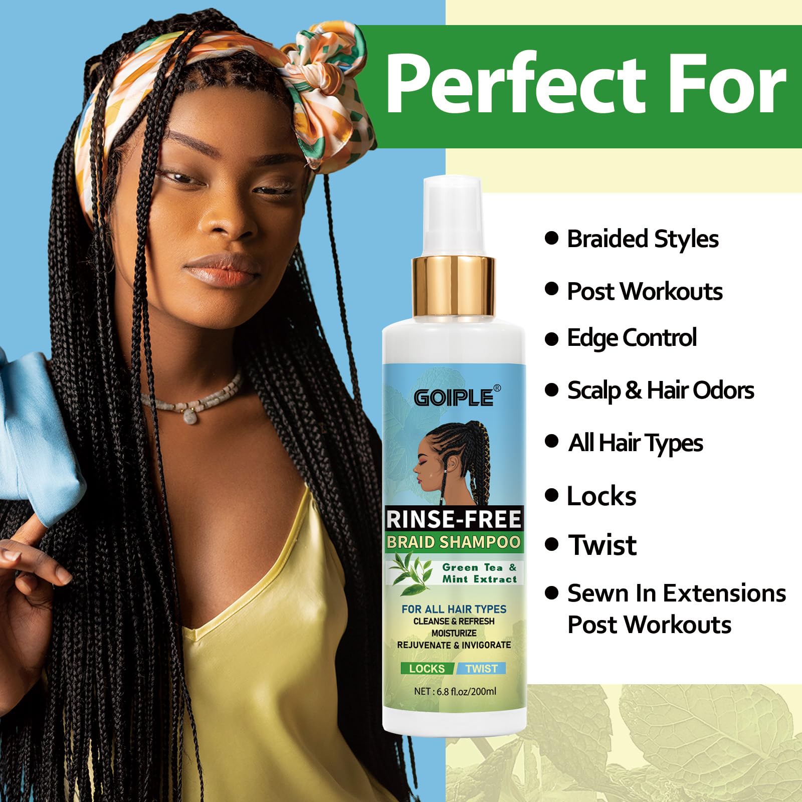 Braid Rinse-Free No Water Shampoo for Locs, Twists, Weaves - Dreadlock Shampoo to Remove BuildUp, Odor, Itch & Flakes, No Residue, Chemical-Free