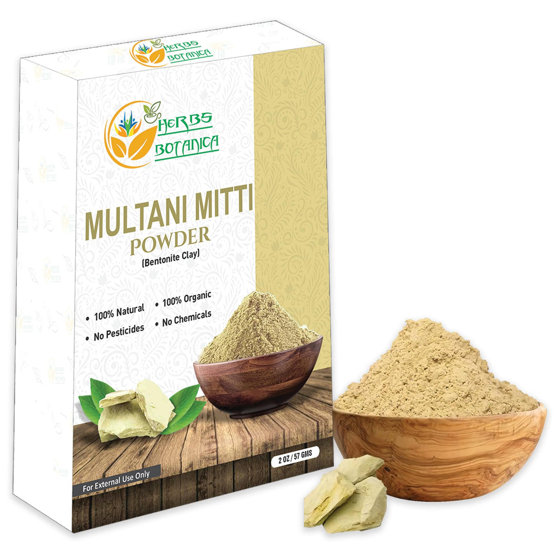 Herbs Botanica Multani Mitti Powder Earth Clay Mask 100% Pure Bentonite and Kaolin Clay for Skin Care, Indian Healing and Deep Cleansing – 2 oz Kaolin Clay Indian Deep Pure Grade Cleansing
