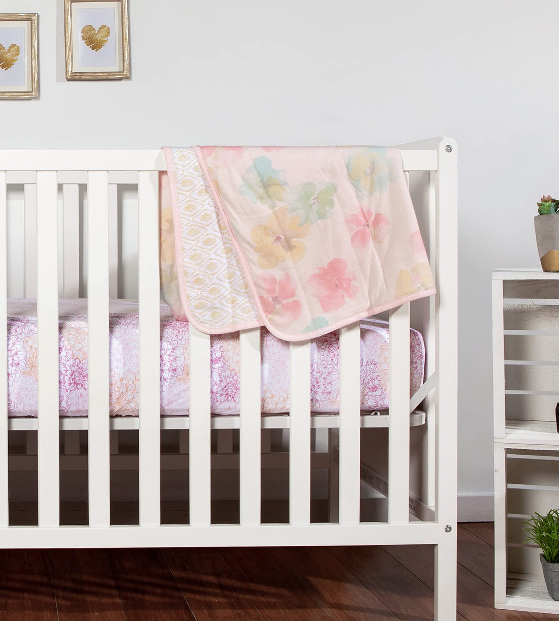 Burts Bees Baby Infant Reversible Blankets 100% Organic Cotton GOTS Certified - Morning Glory Prints with Quilting Pattern Soft Nursery Blanket with 100% Polyester Fill for Size 30 x 40 Inch