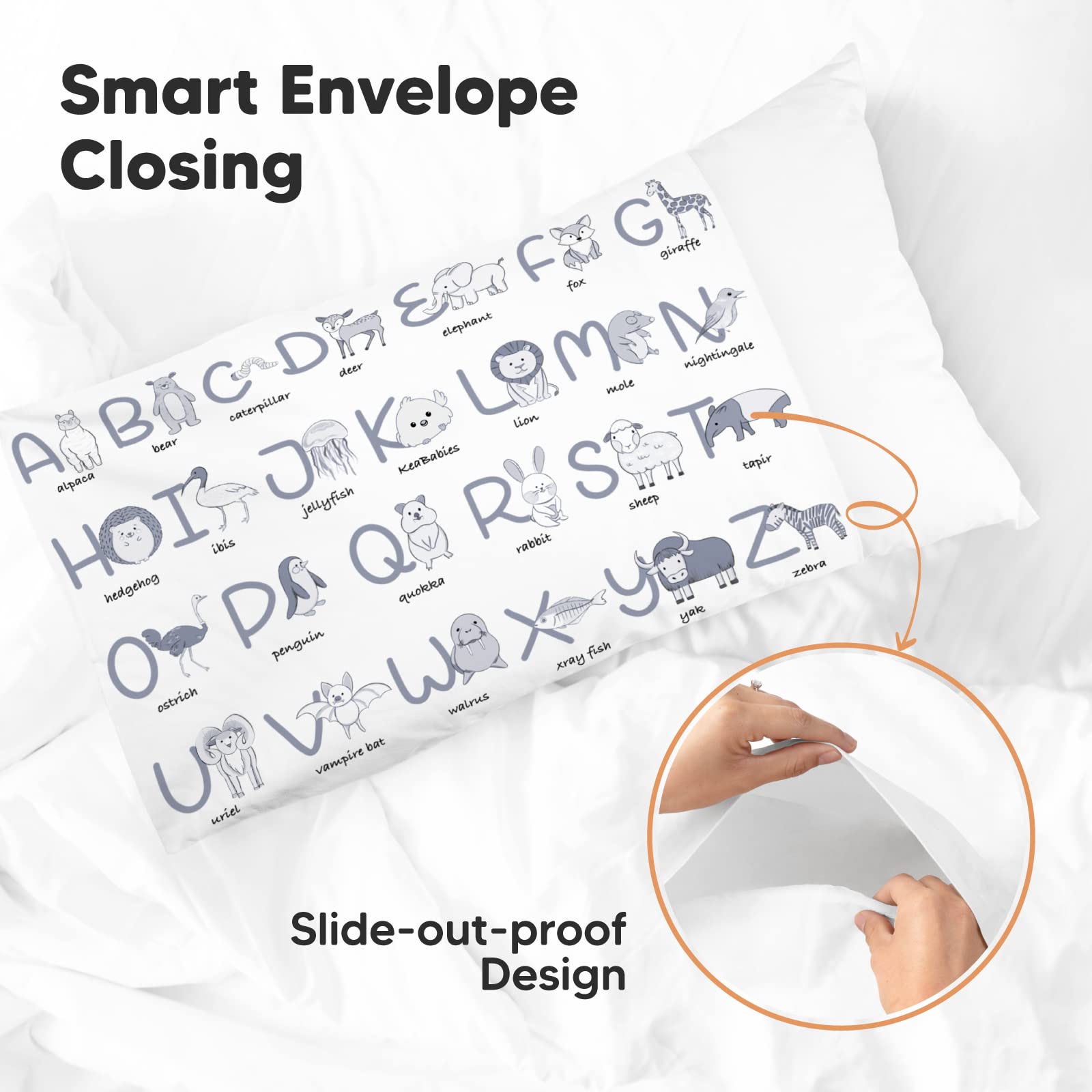 KeaBabies Toddler Pillowcase 13x18 - Organic Cotton Toddler Pillowcase for Kids, Boys, Girls, Soft & Durable Cotton Cover for Miniature Sleepy Pillows, Cute Colors, Pillow Sold Separately(Alphamals)