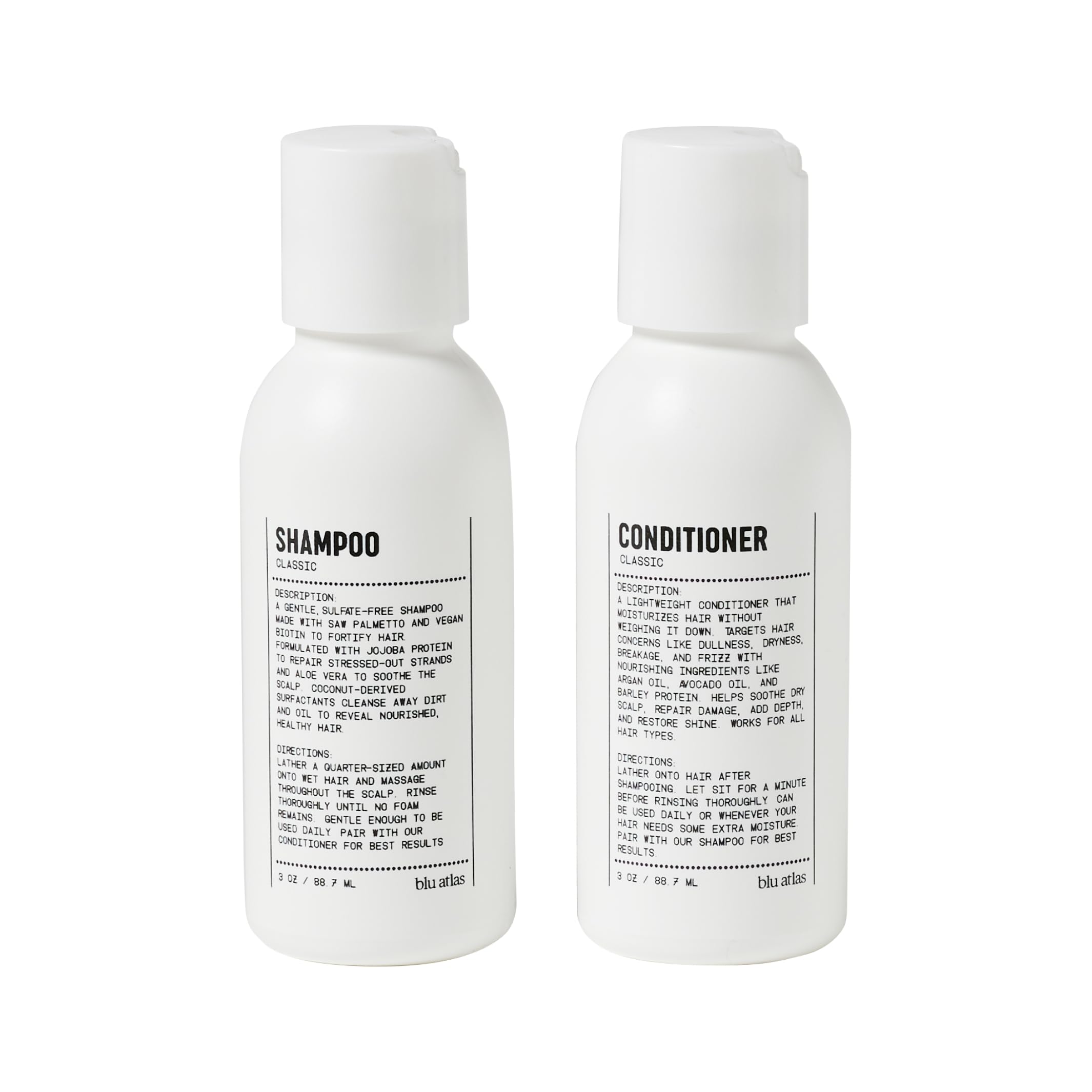 Blu Atlas Travel Size Shampoo and Conditioner for Men and Women- Deep Moisturizing and Nourishing– 2 Pc. Set – TSA Approved Sizes- 3oz.