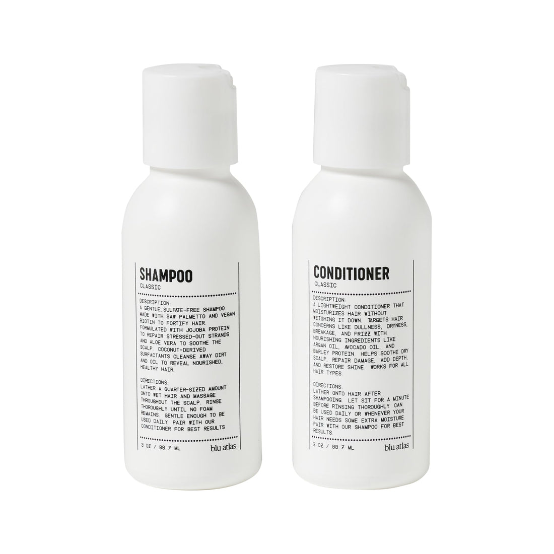 Blu Atlas Travel Size Shampoo and Conditioner for Men and Women- Deep Moisturizing and Nourishing– 2 Pc. Set – TSA Approved Sizes- 3oz.