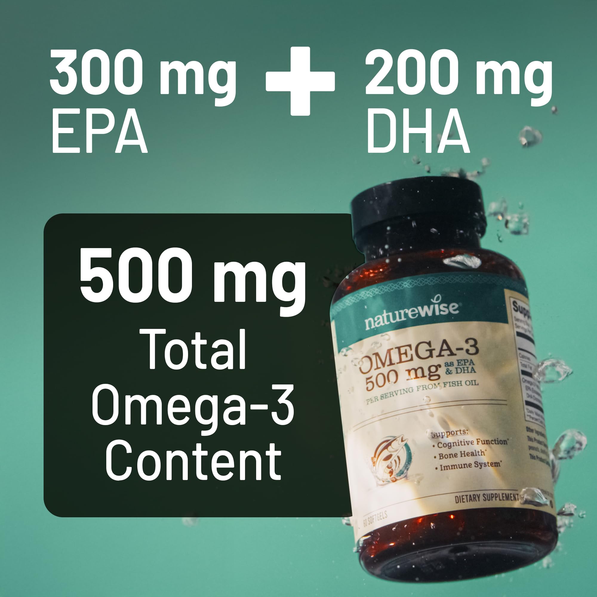 NatureWise Omega 3 Fish Oil - 500 mg per Pill - EPA & DHA - Immune Support, Brain & Heart Health, Optimal Wellness - Gluten and Soy Free, Non-GMO - 60 Softgels[2-Month Supply]