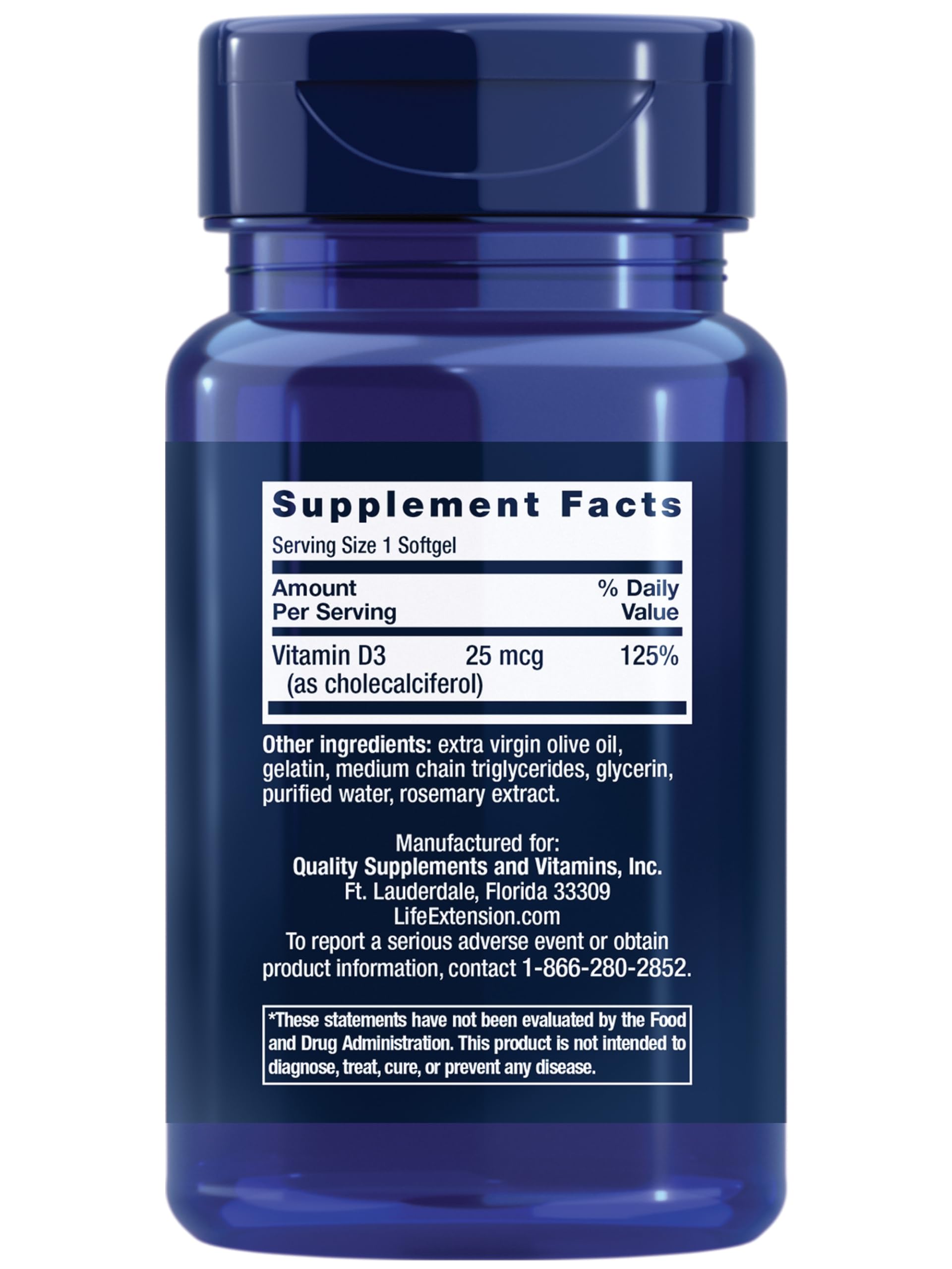 Life Extension Vitamin D3 25 mcg (1000 IU), Immune System Support, Bone Health, Whole-Body Health, Value Size, Gluten-Free, Non-GMO, 90 softgels