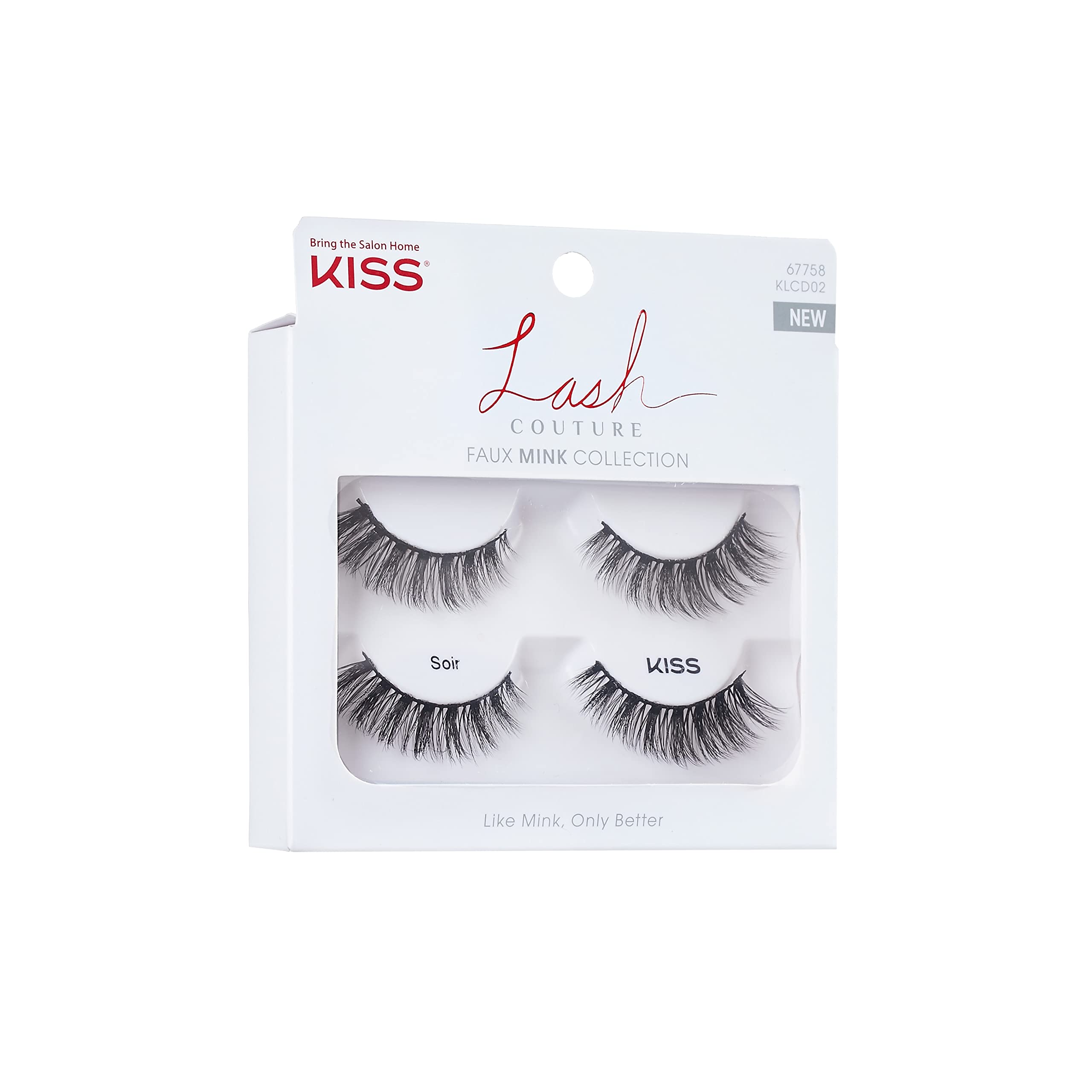 KISS Lash Couture Faux Mink False Eyelashes Double Pack, Knot-Free Lash Band, Reusable, Contact Lens Friendly, Easy To Apply, Ultrafine, Tapered, Synthetic Fake Lashes, Style Soir, 2 Pairs