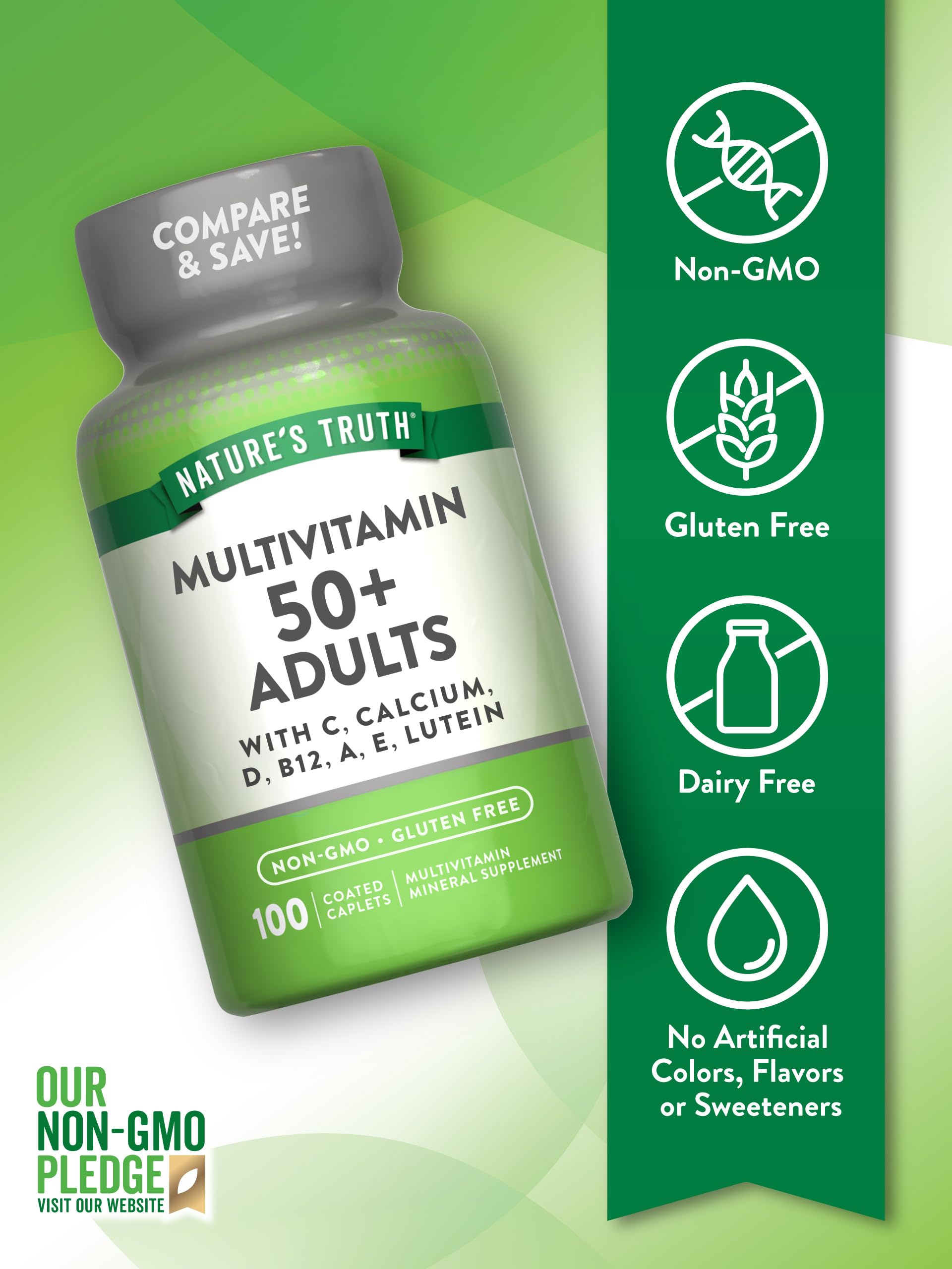 Nature's Truth Multivitamin for Adults 50+ | Non-GMO & Gluten Free Daily Supplement | Plus Vitamin D, C, and B Vitamins