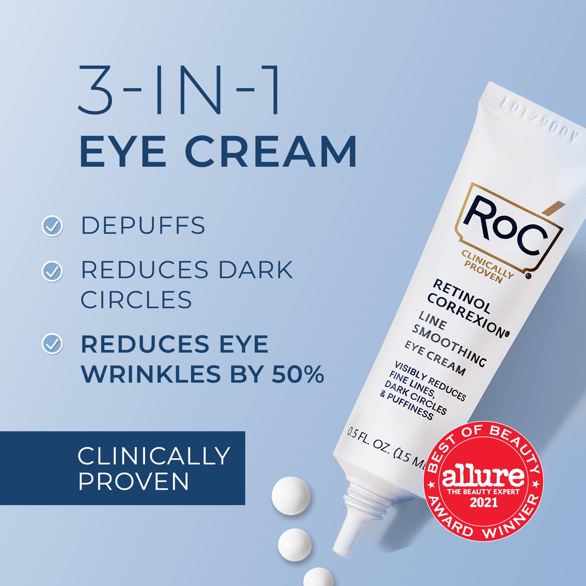 RoC Retinol Correxion Eye Cream Mini for Dark Circles & Puffiness, Daily Wrinkle Cream, Anti Aging Line Smoothing Skin Care Treatment, .25 Ounces