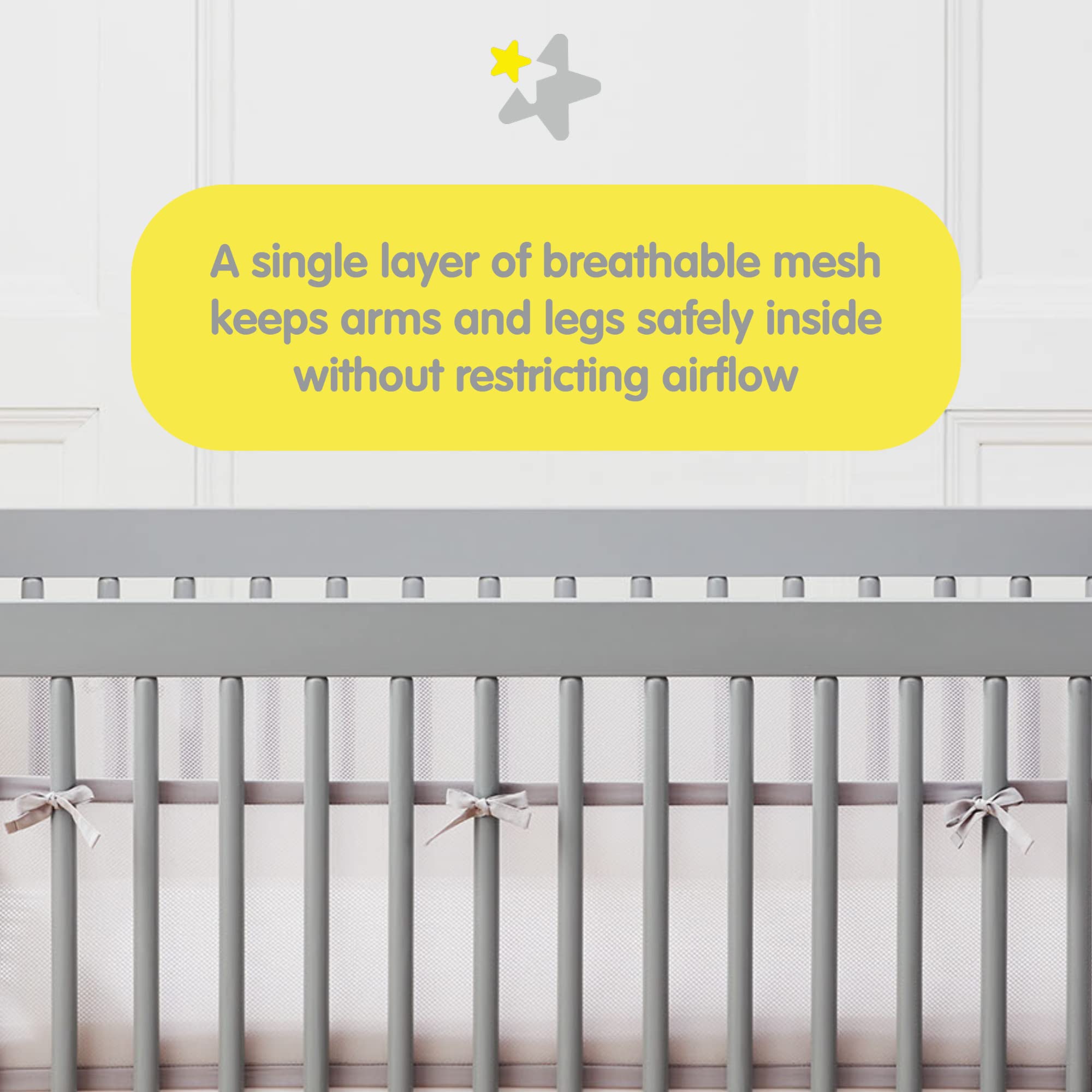 BreathableBaby Breathable Mesh Liner for Full-Size Cribs, Deluxe 4mm Mesh, Natural Linen (Size 4FS Covers 3 or 4 Sides)