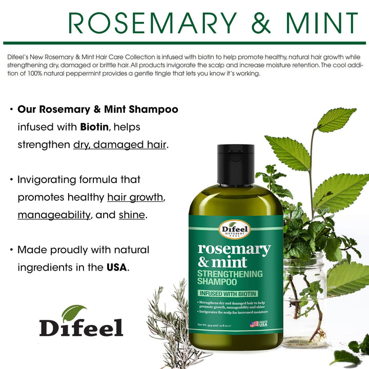Difeel Rosemary & Mint Biotin 4-PC Box Set: Shampoo 12oz, Conditioner 12oz, Hair Mask 12oz, Hair Oil 2.5oz