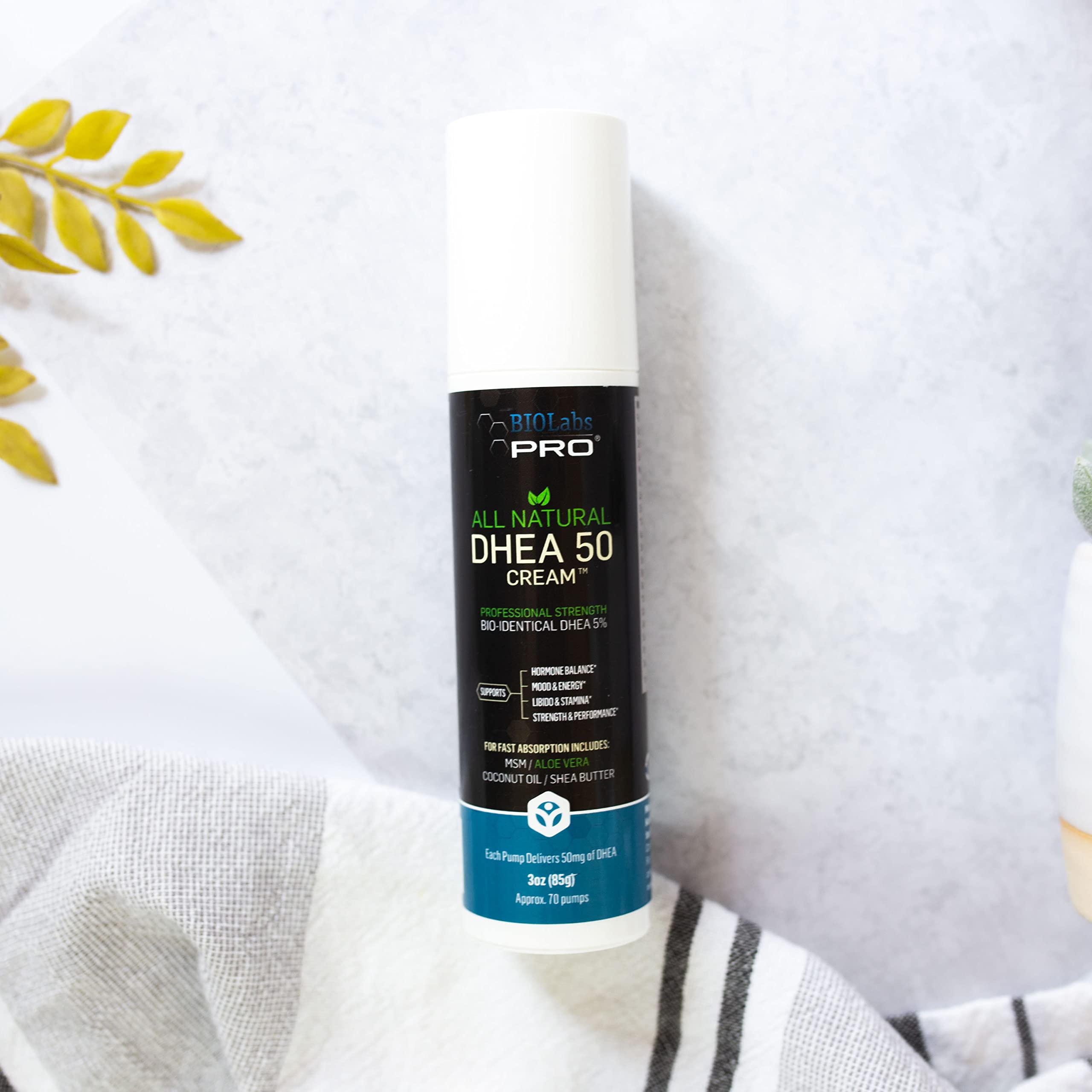 DHEA Cream 50mg for Women and Men, Maximum Strength Natural DHEA Cosmetic Formulation for Skin Hydration Balance, Pure, Non-GMO, Gluten-Free, Paraben-Free, Skin Cream 2-Month Supply (Unscented - 3oz)