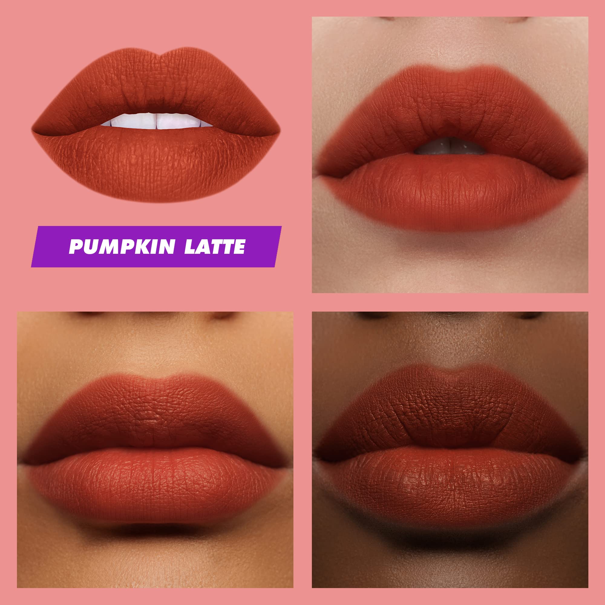 Lime Crime Plushies Soft Matte Lipstick, Pumpkin Latte (Brick Red) - Blackberry Candy Scent - Plush, Long Lasting & High Comfort for All-Day Wear - Talc-Free & Paraben-Free
