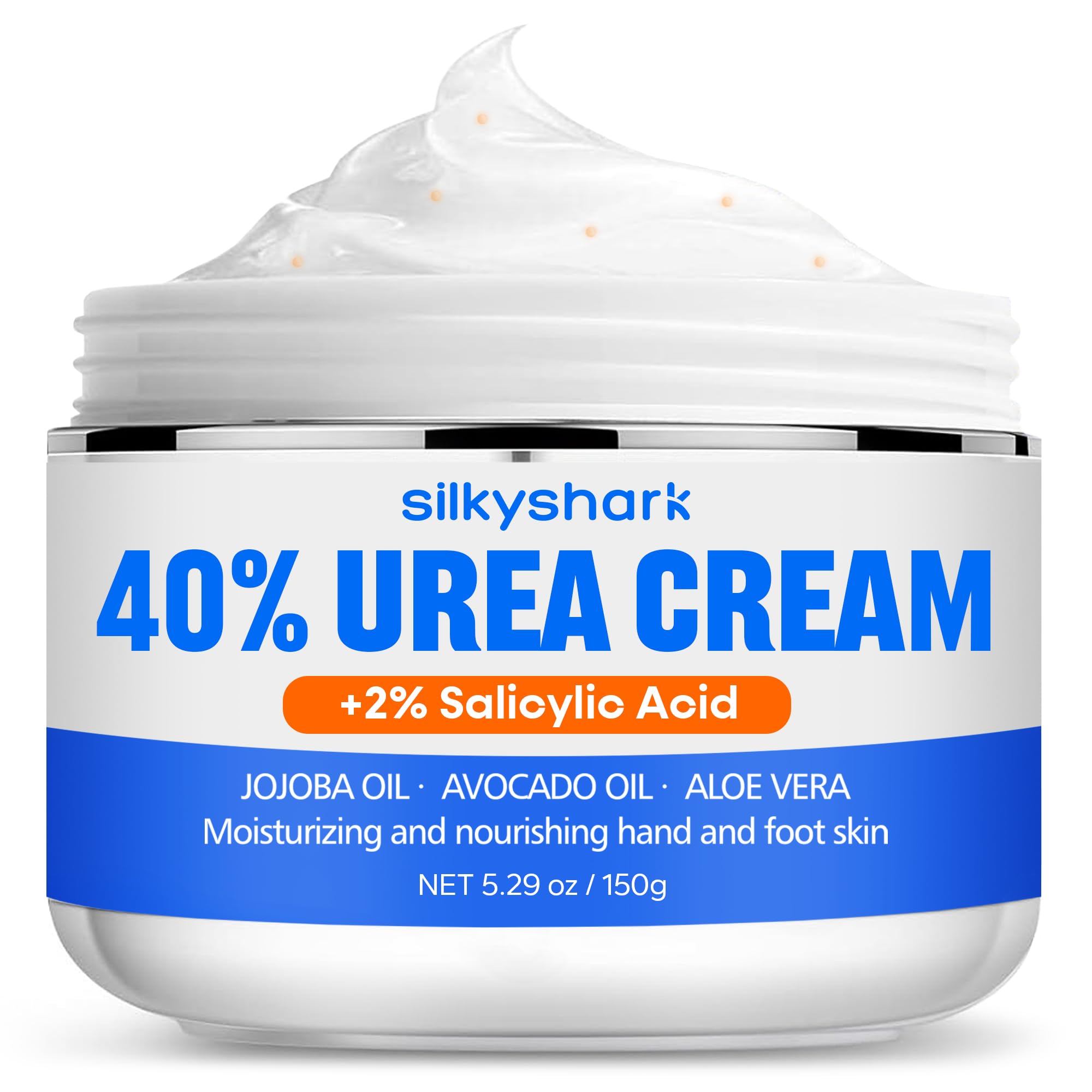 SilkyShark Urea Cream 40% + Salicylic Acid 2%, Urea Foot Cream with Jojoba Oil, Avocado Oil, and Aloe Vera for Foot Dry Cracked Heels, Knees, Elbows, Hands Repair Treatment, Deep Moisturizes Skin