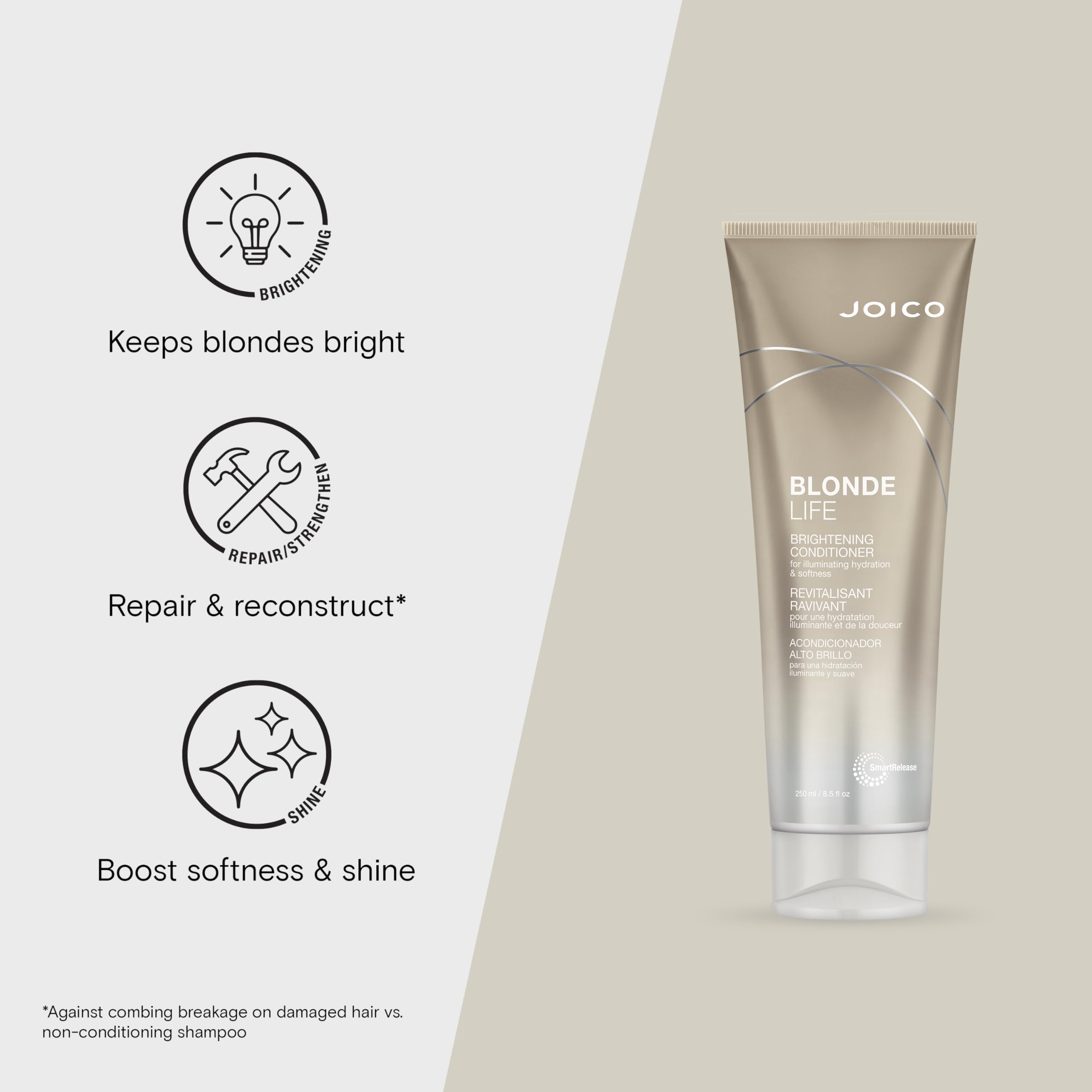 Joico Blonde Life Brightening Conditioner | For Blonde Hair | Illuminate Hydration & Softness | Add Softness & Smoothness | Sulfate Free | With Monoi & Tamanu Oil | 8.5 Fl Oz