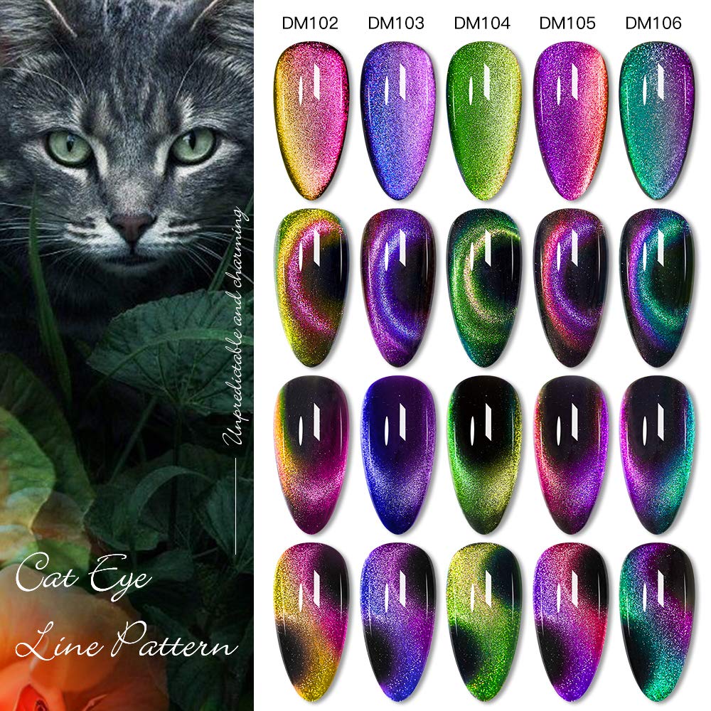 MTSSII Cat Eye Gel Nail Polish Chameleon Magnetic Gel Soak Off UV LED 6 Colors Nail Polish Set with 1 Magnet Stick