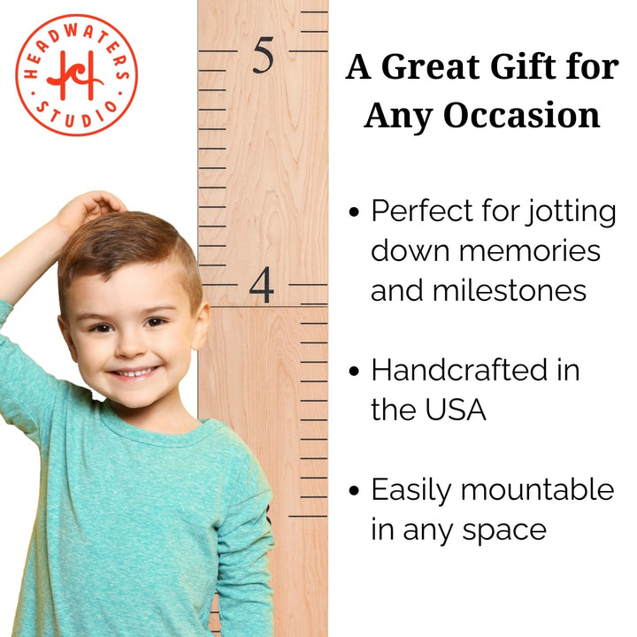 HEADWATERS STUDIO Wooden Kids Growth Chart - Measuring Board with Natural Design (63x6.7)