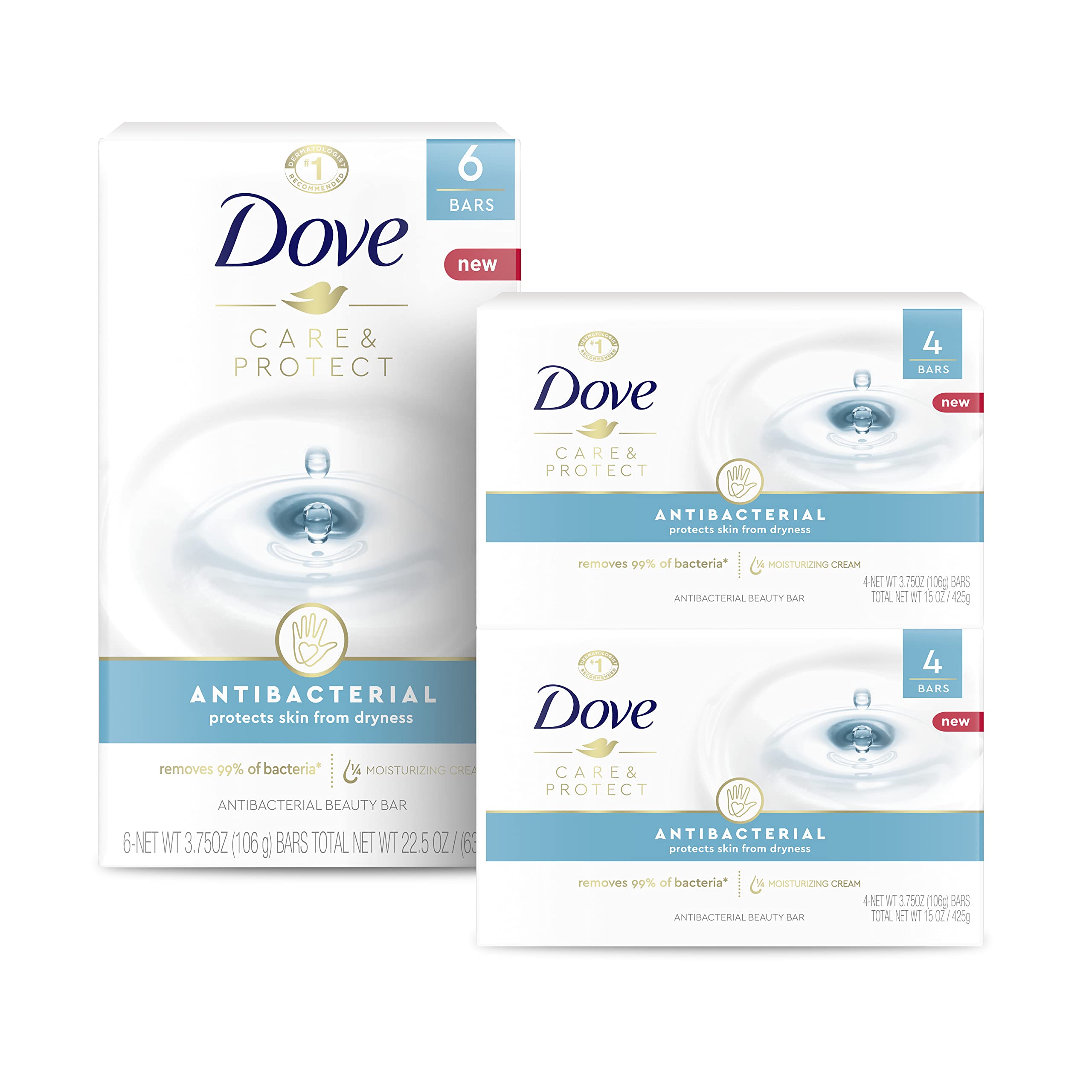Dove Beauty Bar For All Skin Types Antibacterial Protects from Skin Dryness, 3.75 oz (14 Bar), 52.5 Ounce