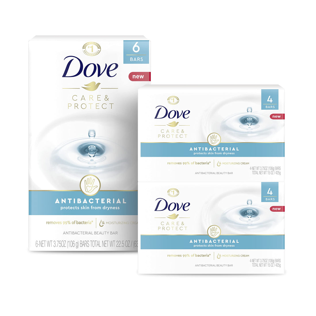 Dove Beauty Bar For All Skin Types Antibacterial Protects from Skin Dryness, 3.75 oz (14 Bar), 52.5 Ounce