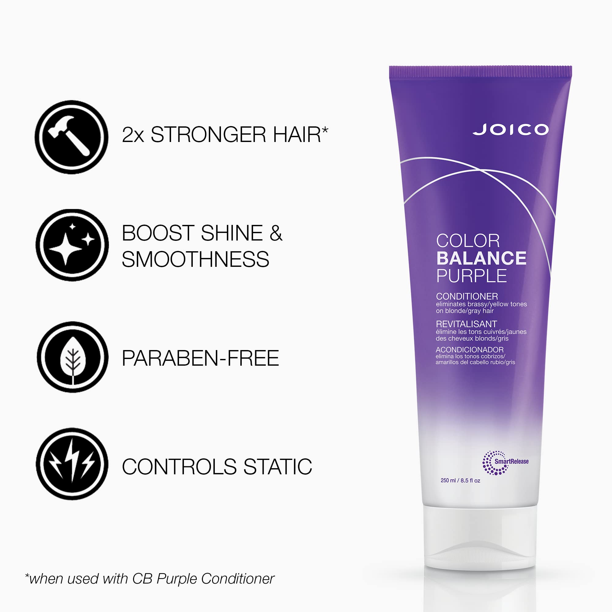 Joico Color Balance Purple Conditioner | Eliminate Brassy and Yellow tones | Repair and Protect Color-Treated Hair | For Cool Blonde or Gray Hair