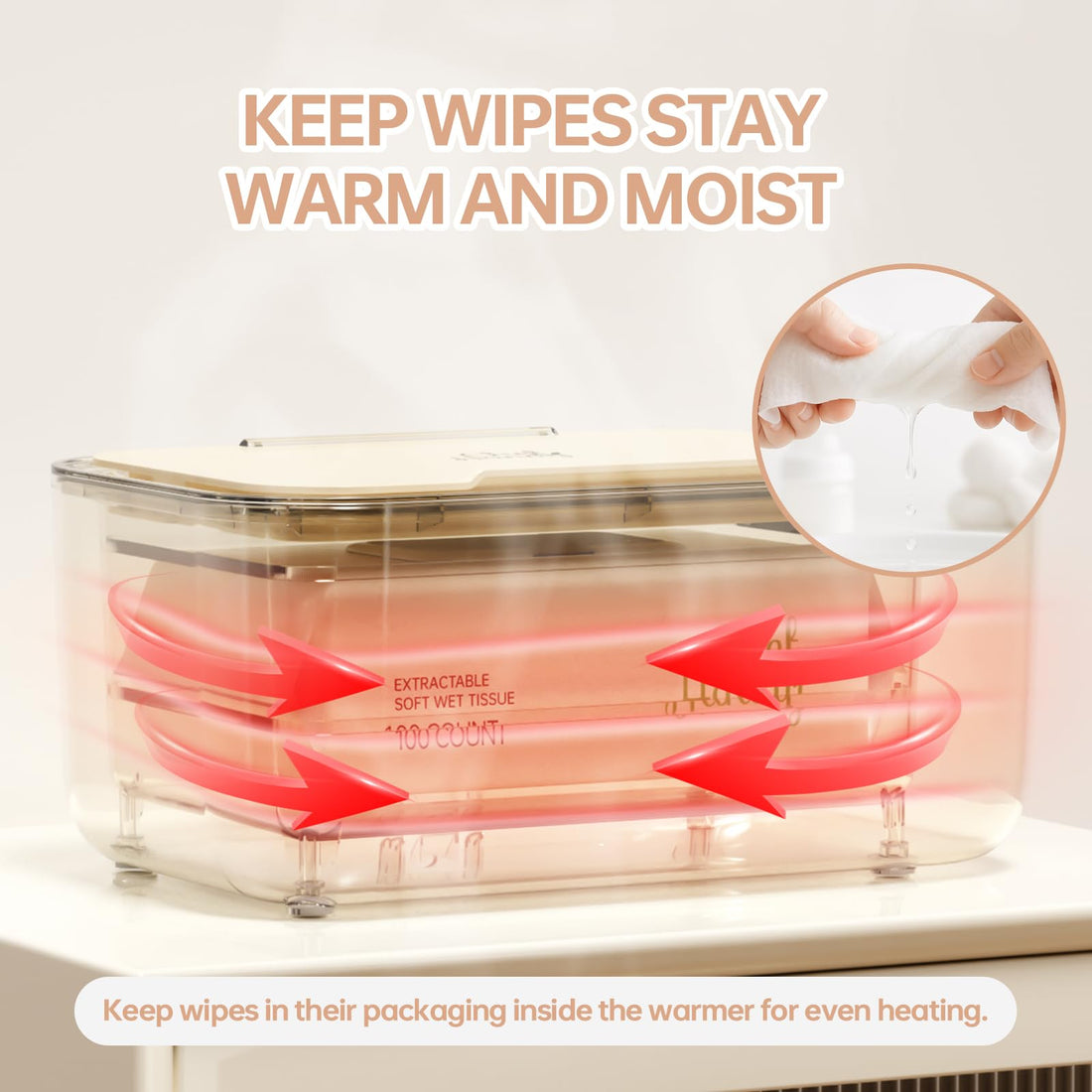 Baby Wipe Warmer, Wipe Warmer and Baby Wet Wipes Dispenser, 3 Mode Temp Control, Large Capacity, Evenly Overall Heating, Silence for Babies, Portable Diaper Wipe Warmer with Changing Light (Yellow)