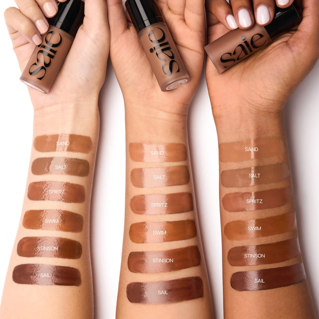 Saie Dew Bronze - Soft-Focus Liquid Bronzer + Liquid Contour - Enriched with Plant-Derived Glycerin to Effortlessly Blend + Deeply Nourish Skin - Swim (0.4 oz)