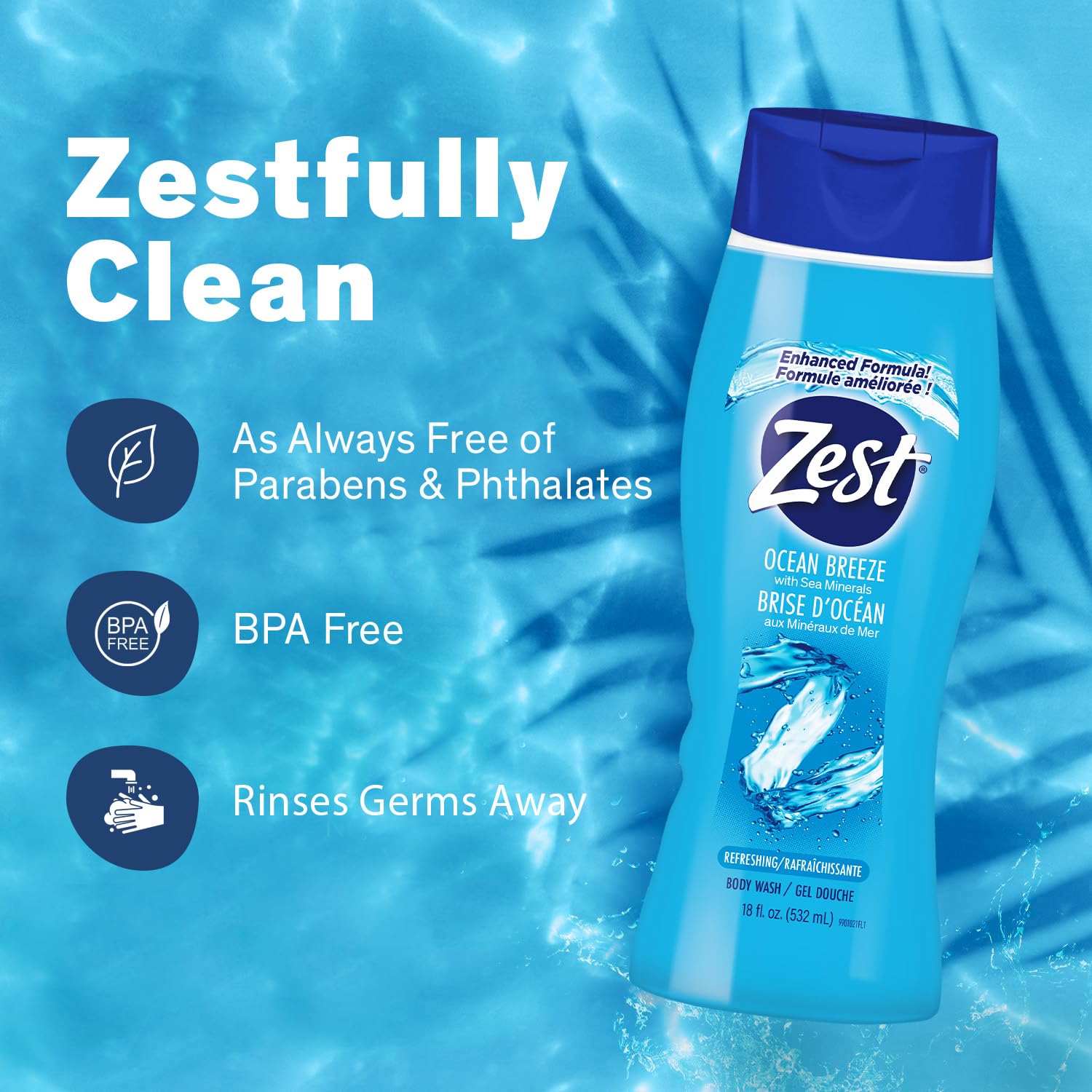 Zest Ocean Breeze Body Wash 18 oz (Pack of 6)