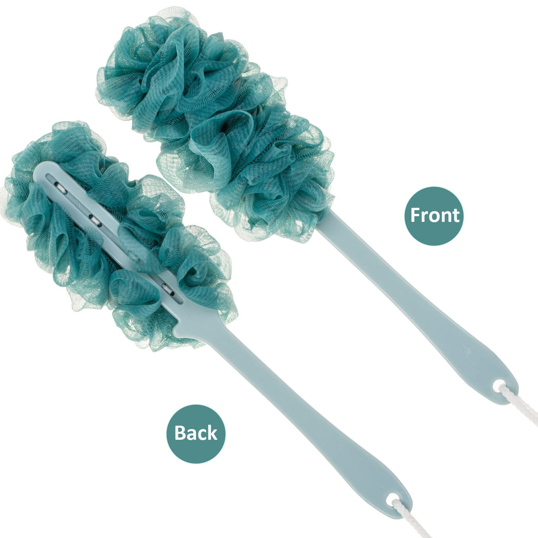 Arswin Lufa Back Scrubber for Shower, Anti-Slip Long Handle Bath Sponge Shower Brush, Soft Nylon Mesh Back Cleaner Washer, Loofah on a Stick Body Brush for Women&Men (DarkTurquoise)