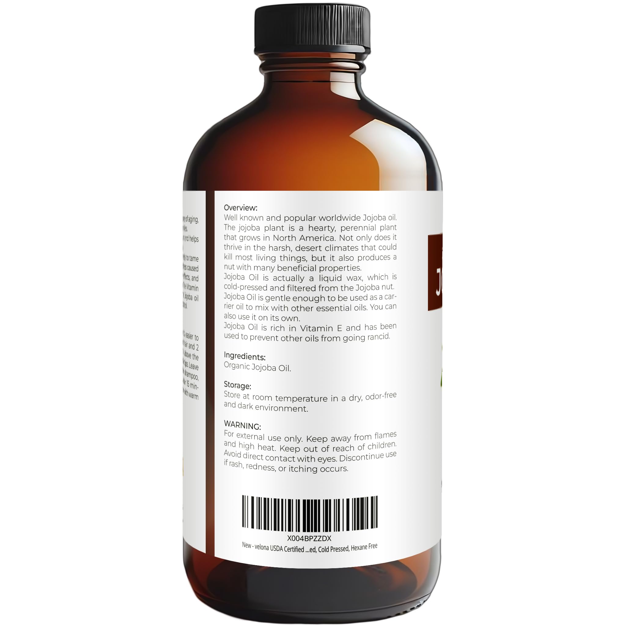 velona USDA Certified Organic Jojoba Oil - 16 Fl Oz in Glass Bottle | 100% Pure and Natural | Golden, Unrefined, Cold Pressed, Hexane Free