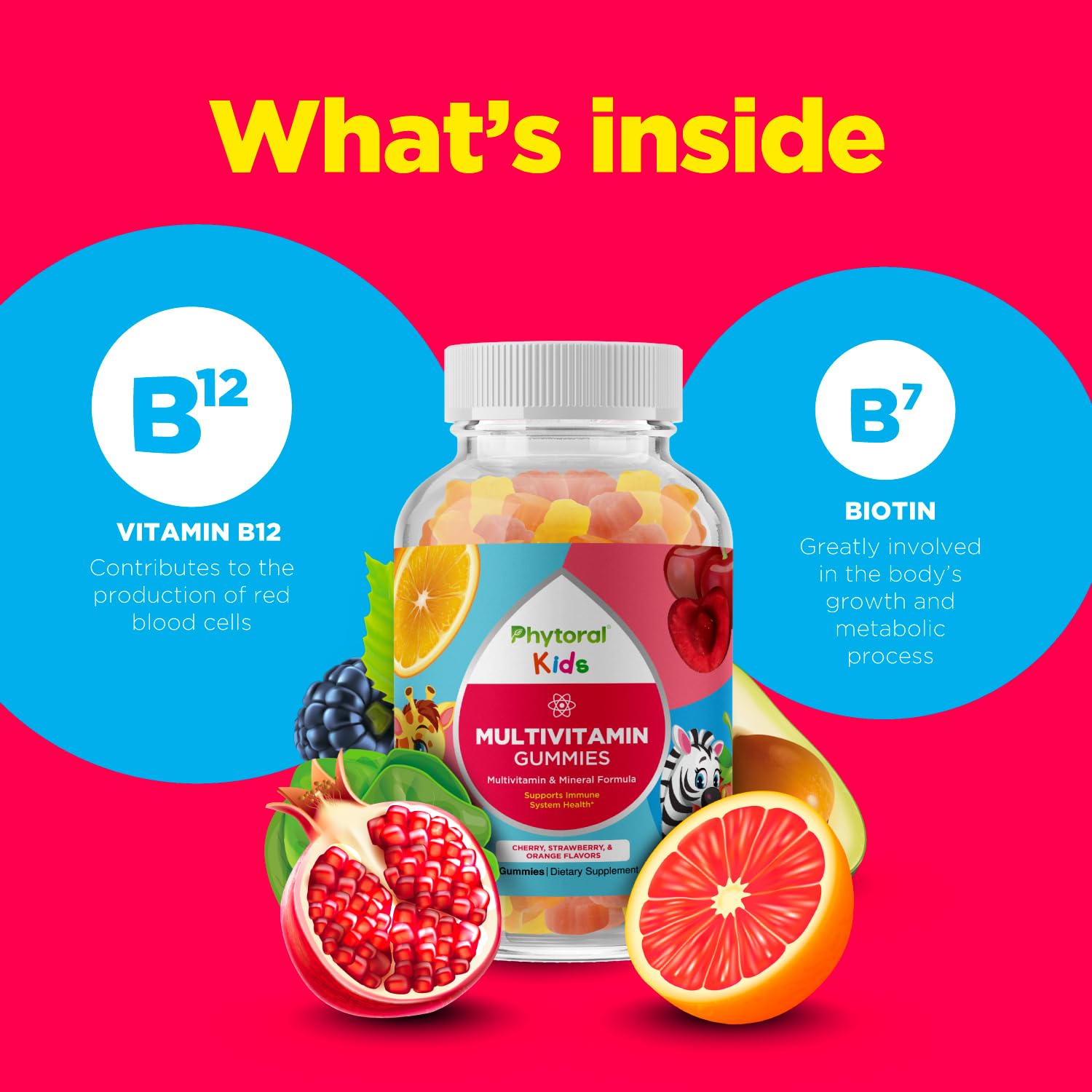 Phytoral Kids Vitamins Gummy Multivitamin Chewable - Kids Gummy Vitamins for Mood Support Natural Energy Boost and Immune Support for - Immune Gummies and Natural Multivitamin