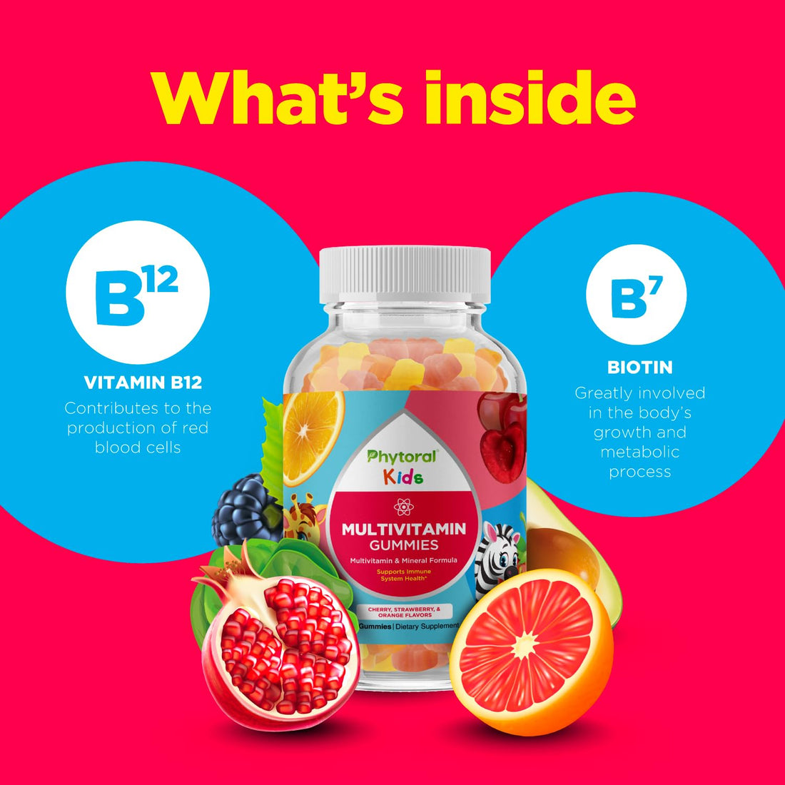 Phytoral Kids Vitamins Gummy Multivitamin Chewable - Kids Gummy Vitamins for Mood Support Natural Energy Boost and Immune Support for - Immune Gummies and Natural Multivitamin