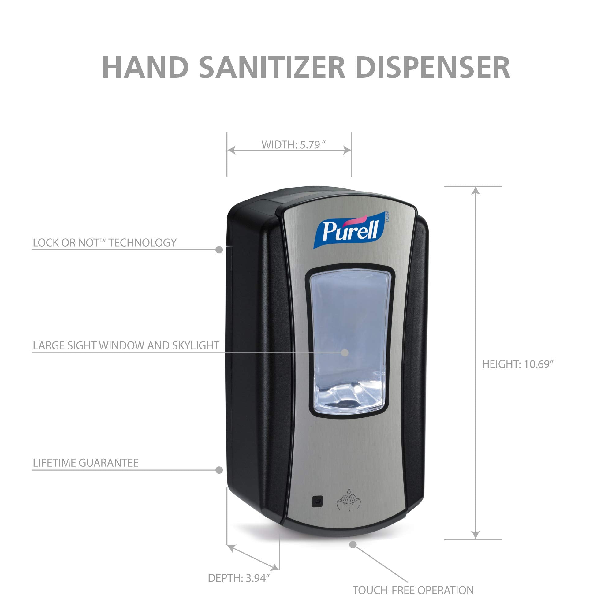 Purell LTX-12 Touch-Free Hand Sanitizer Dispenser, Chrome/Black, for 1200 mL Purell LTX-12 Hand Sanitizer Refills (Pack of 1 - Refills sold separately) - 1928-04