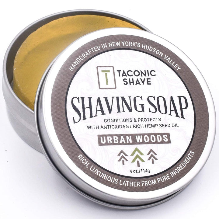 Taconic Shave Barbershop Quality URBAN WOODS Shaving Soap with Antioxidant-Rich Hemp Seed Oil - With hints of Cedar, Bergamot and Tobacco - ** New for Spring 2016