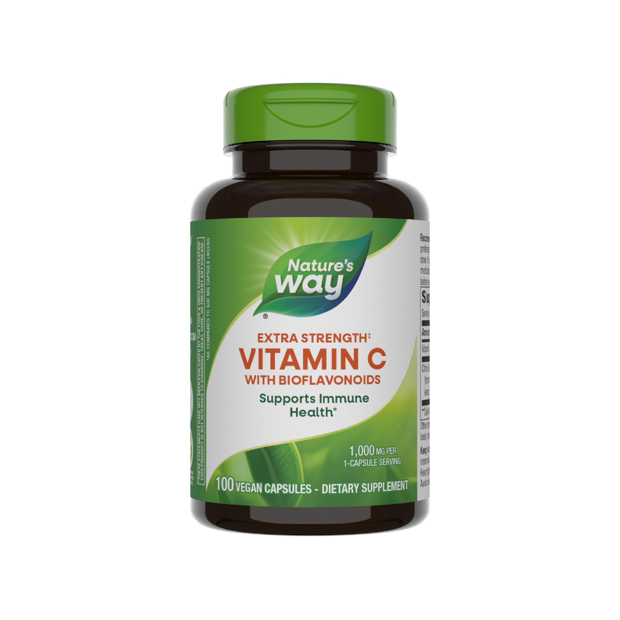 Nature’s Way Extra Strength Vitamin C with Bioflavonoids, Supports Immune Health*, Promotes Collagen Production for Healthy Skin*, 1g Vitamin C per Capsule, 100 Vegan Capsules (Packaging May Vary)