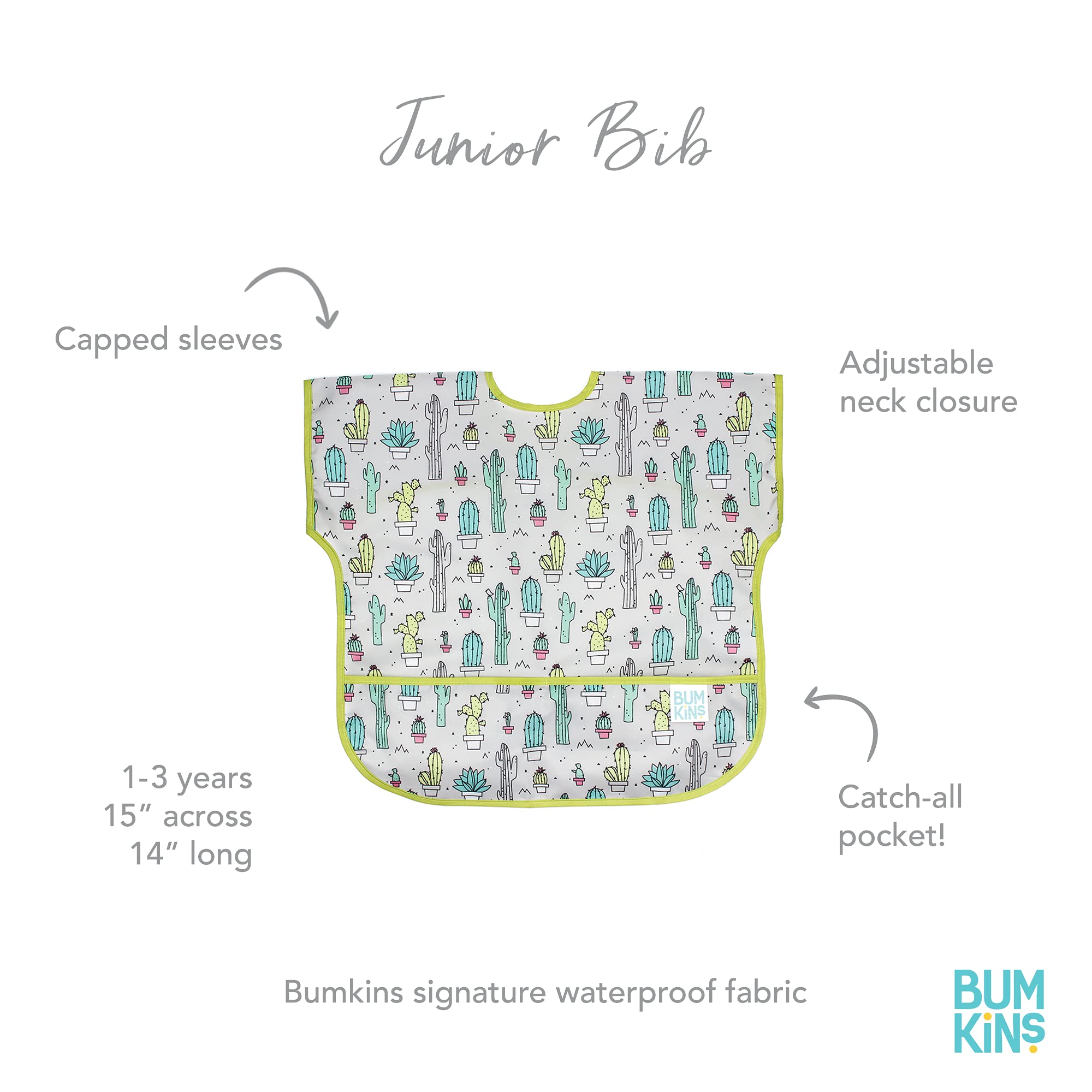 Bumkins Bibs, Baby and Toddler Bibs, Bibs for Girls and Boys, Large for 1-3 Years, Short Sleeve Bib for Kids, Mess Proof Lightweight Waterproof Fabric Bib