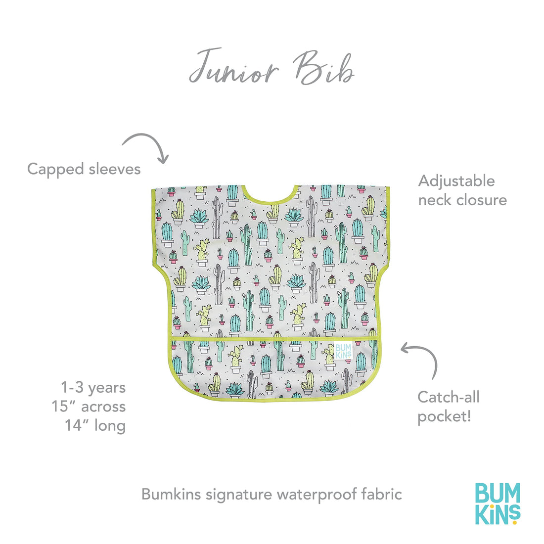 Bumkins Bibs, Baby and Toddler Bibs, Bibs for Girls and Boys, Large for 1-3 Years, Short Sleeve Bib for Kids, Mess Proof Lightweight Waterproof Fabric Bib