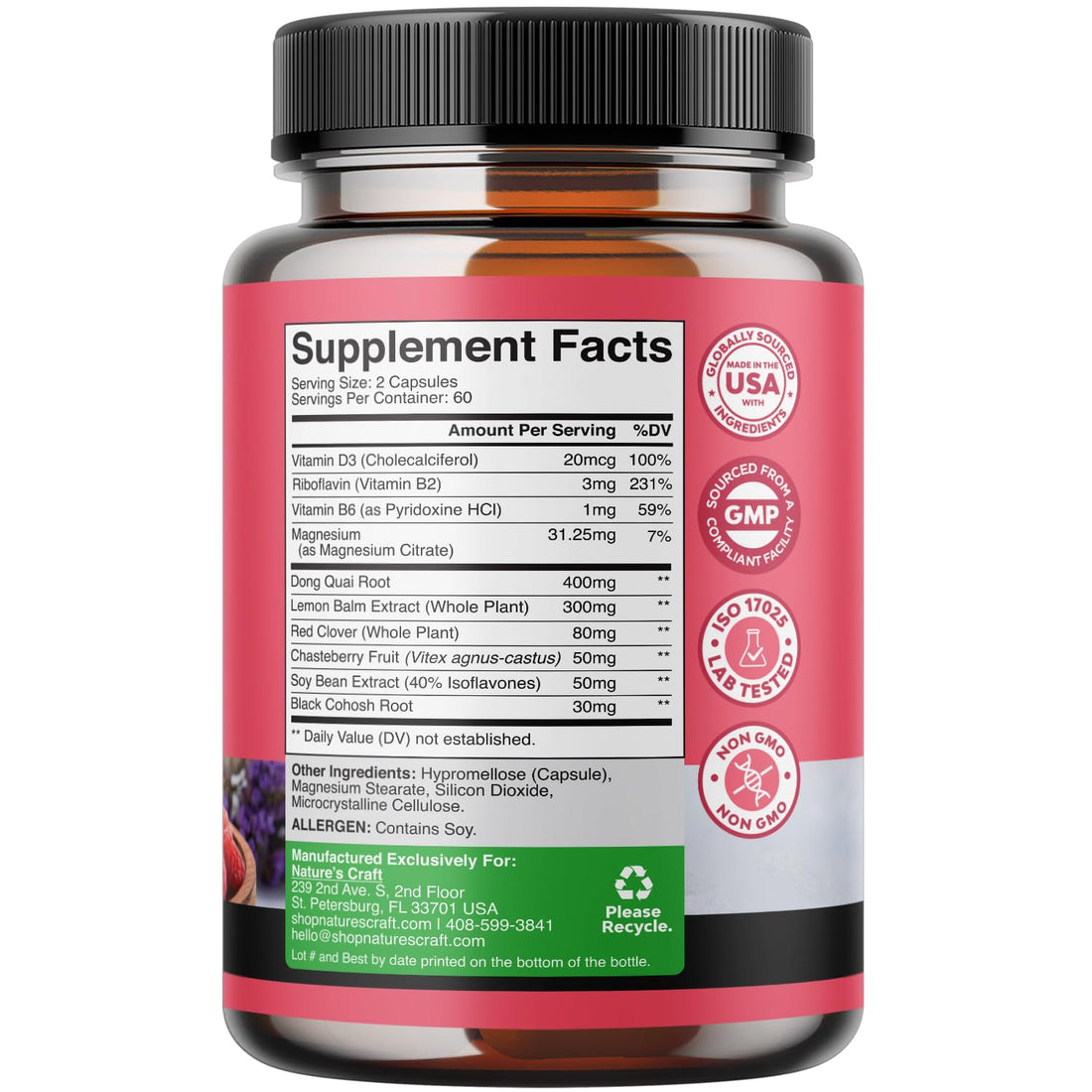 Complete Herbal Menopause Supplement for Women - Female Hormone Balance Capsules for Night Sweats, Hot Flashes & Mood Swings with Dong Quai, Chaste Berry & Black Cohosh Root - 120 Count Pack