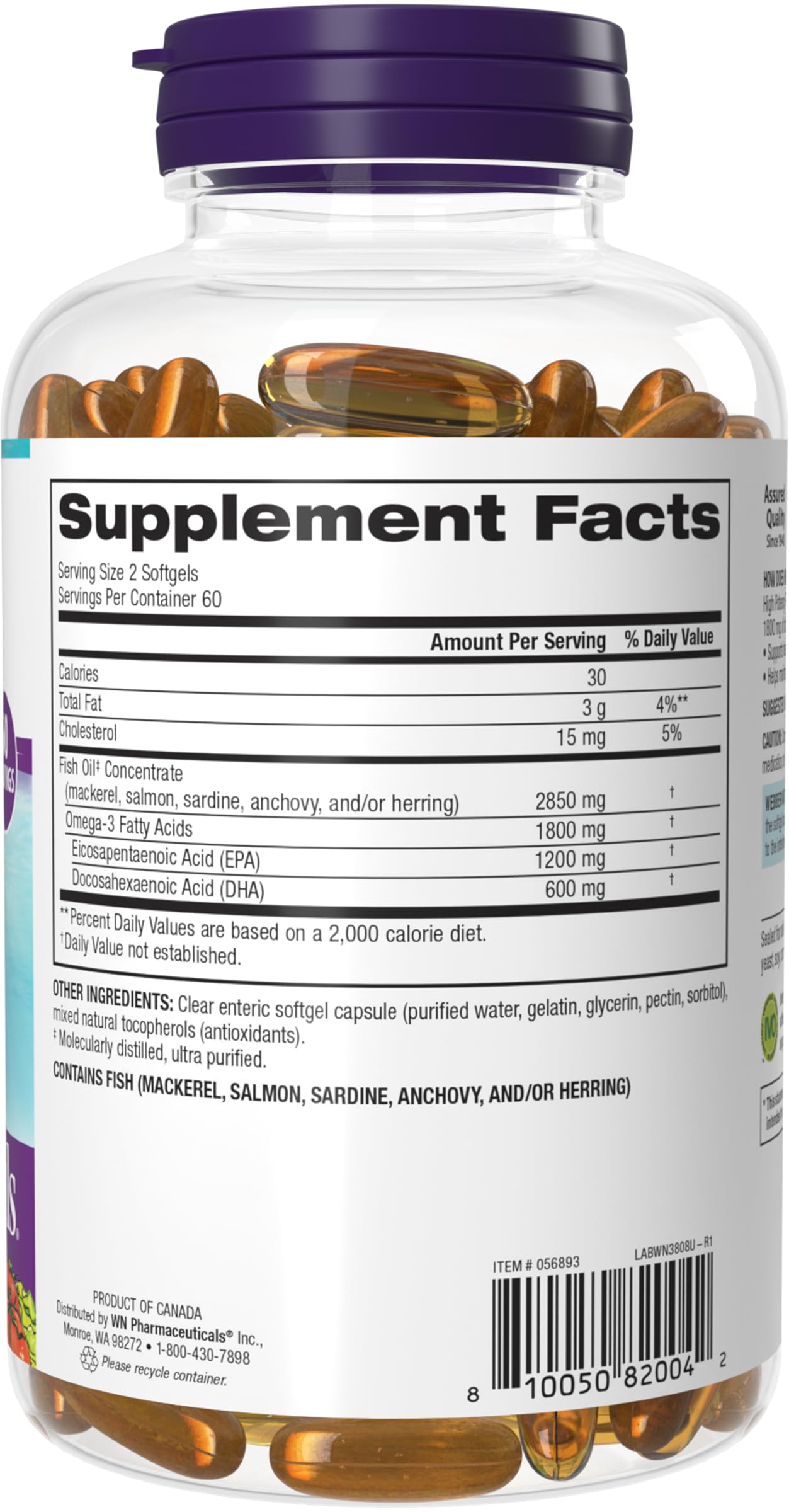 Webber Naturals Triple Strength Omega-3 Fish Oil, 1,800 mg Omega-3 (1,200 mg EPA / 600 mg DHA) per Serving, 120 Clear Enteric Softgels, No Fishy Aftertaste, for Heart, and Brain Health