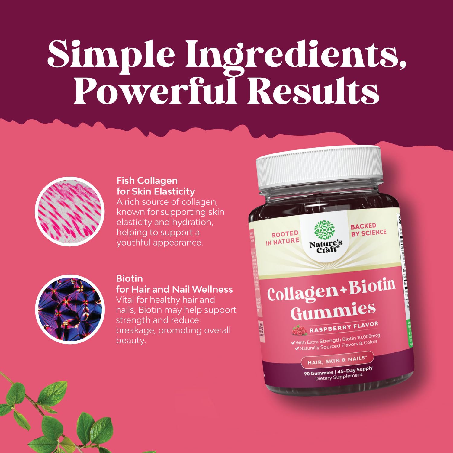 Hair Skin and Nails Gummies for Women - Extra Strength Biotin and Collagen Gummies for Women Hair Skin Nails Support - Non-GMO Kosher Marine Collagen Biotin 10000mcg per serving (45 Days)