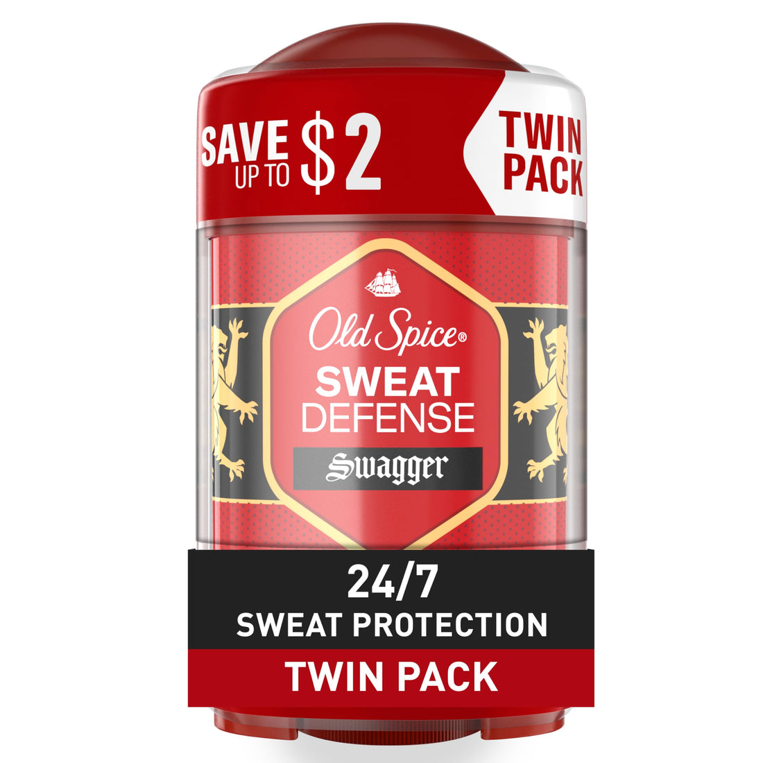 Old Spice Sweat Defense Antiperspirant & Deodorant for Men, 24/7 Ultimate Sweat Protection, Long Lasting Scent, Soft Solid, Swagger with Cedarwood Scent, 2.6 oz (Pack of 2)