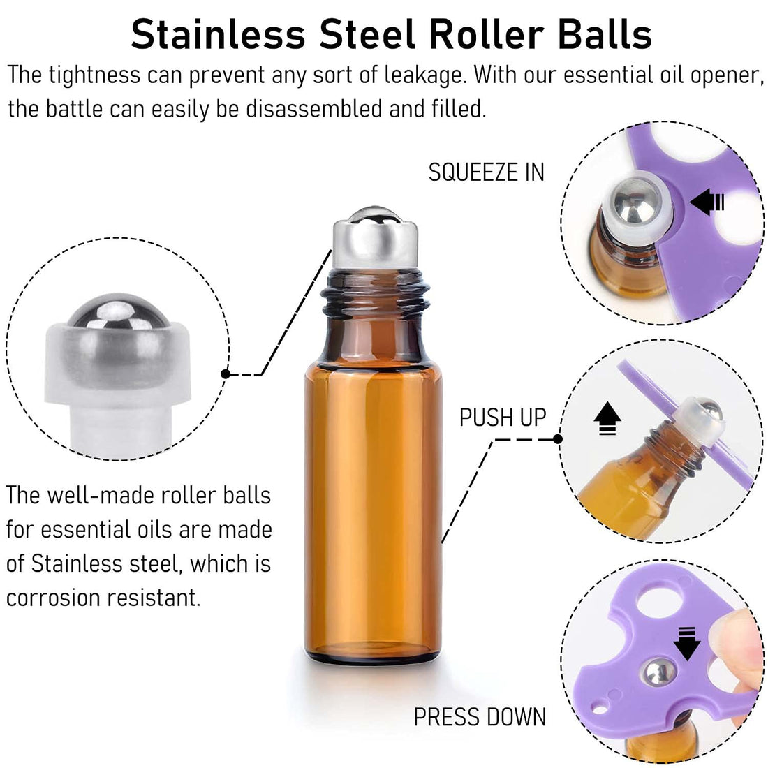 Easytle Essential Oil Roller Bottles, 24 Pack Amber Glass Roller Bottles 5ml, Roller Balls for Essential Oils, Roll on Bottles (96 Pieces Labels, 4 Funnels, 4 Dropper, 2 Opener)