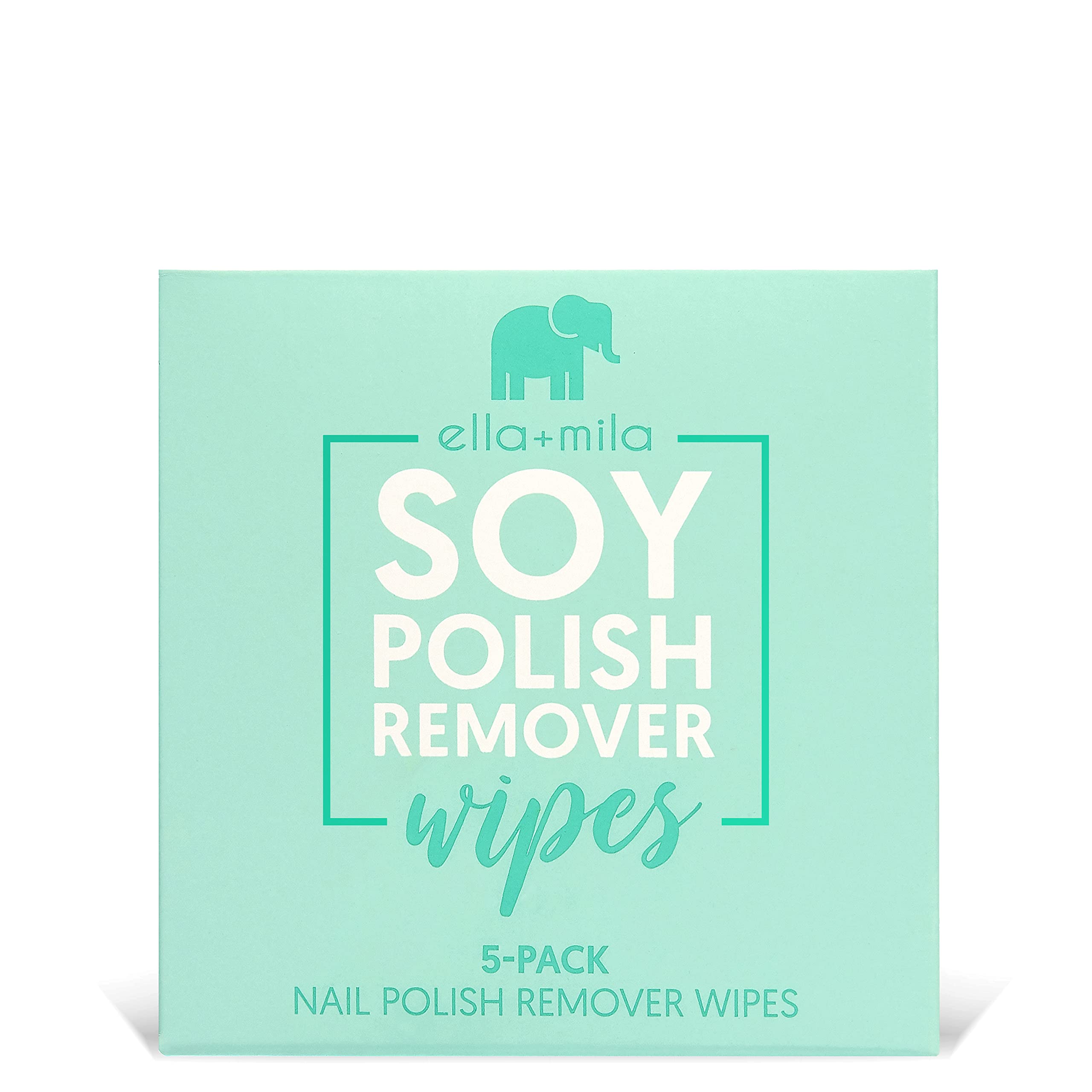 Ella+Mila Soy Nail Polish Remover Wipes - Acetone Free Unscented, Vitamin A, C, E Oil (5-Pack)