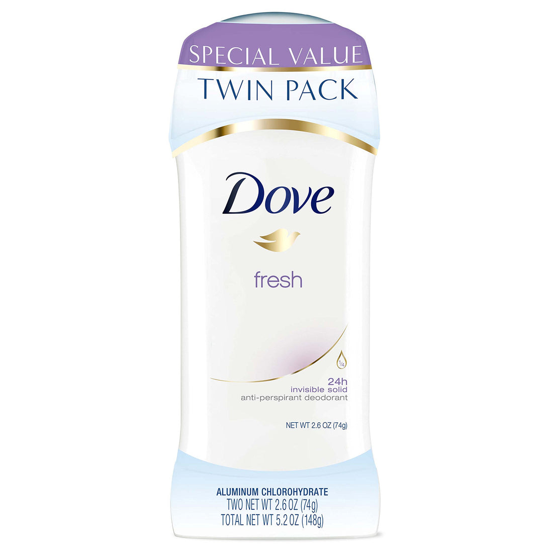 Dove Invisible Solids,Twin Pack, Fresh, 5.2 Ounce