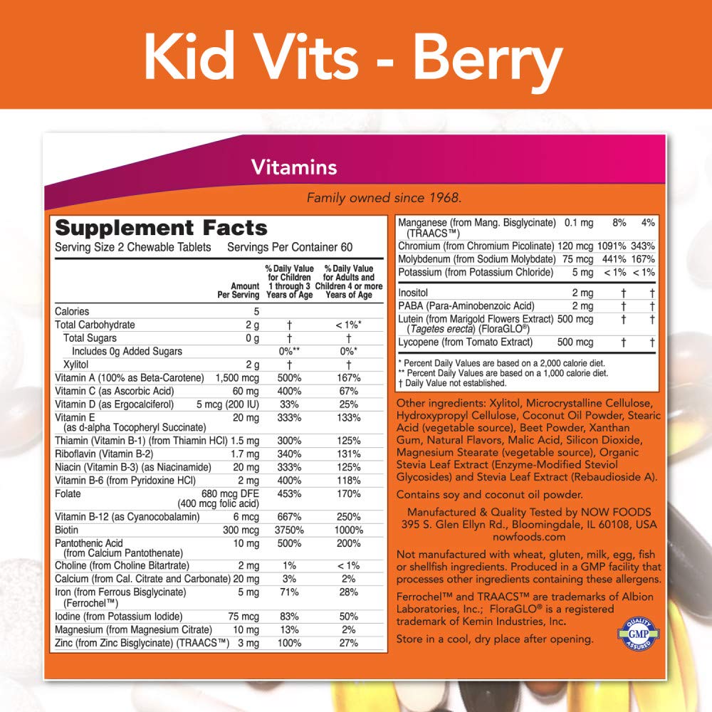 NOW Foods Kid Vits Berry Lemonade 120 Chewable Tablet