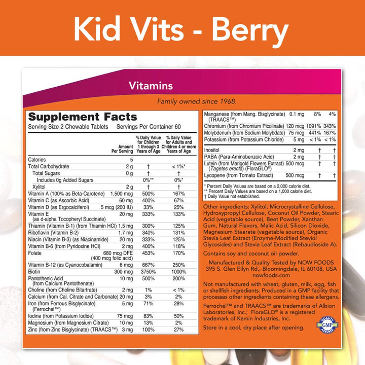 NOW Foods Kid Vits Berry Lemonade 120 Chewable Tablet