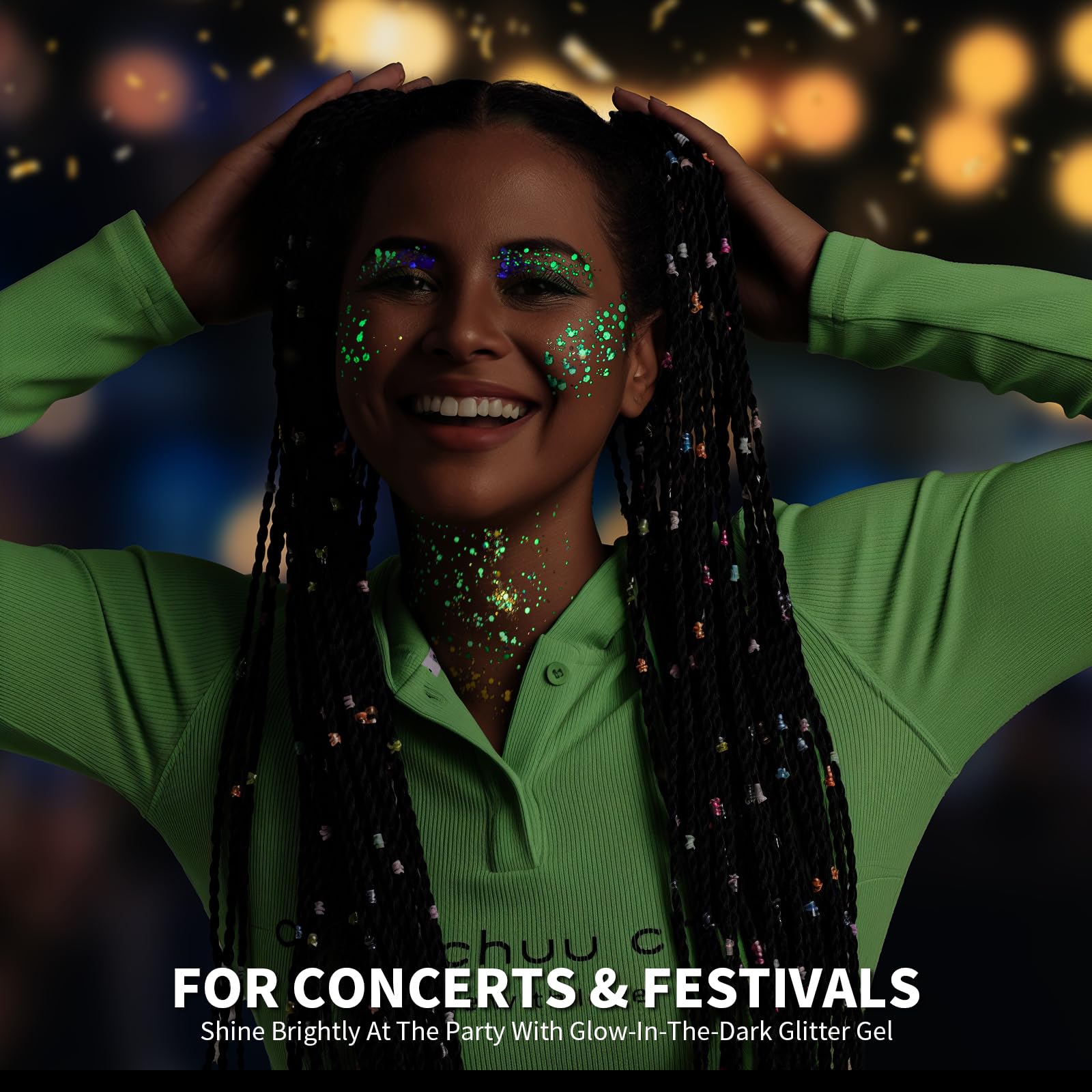 Teenitor 6 Colors Glow in The Dark Glitter Gel, Body Glitter Face Glitter for UV Black Light Party Raves Festivals